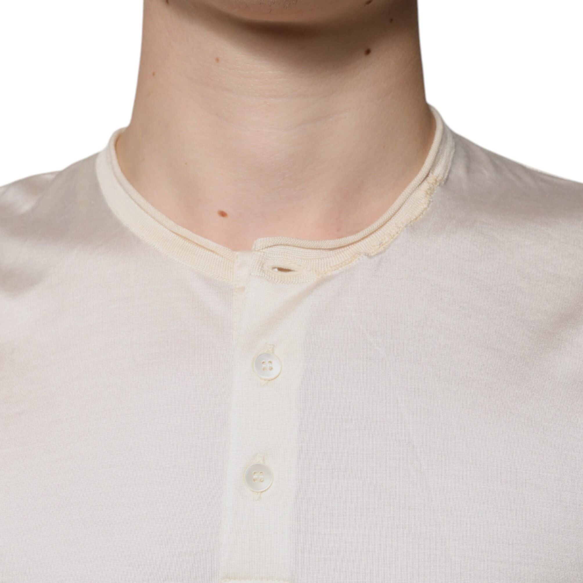 Dolce & Gabbana Off White Silk Henley Short Sleeves T-Shirt