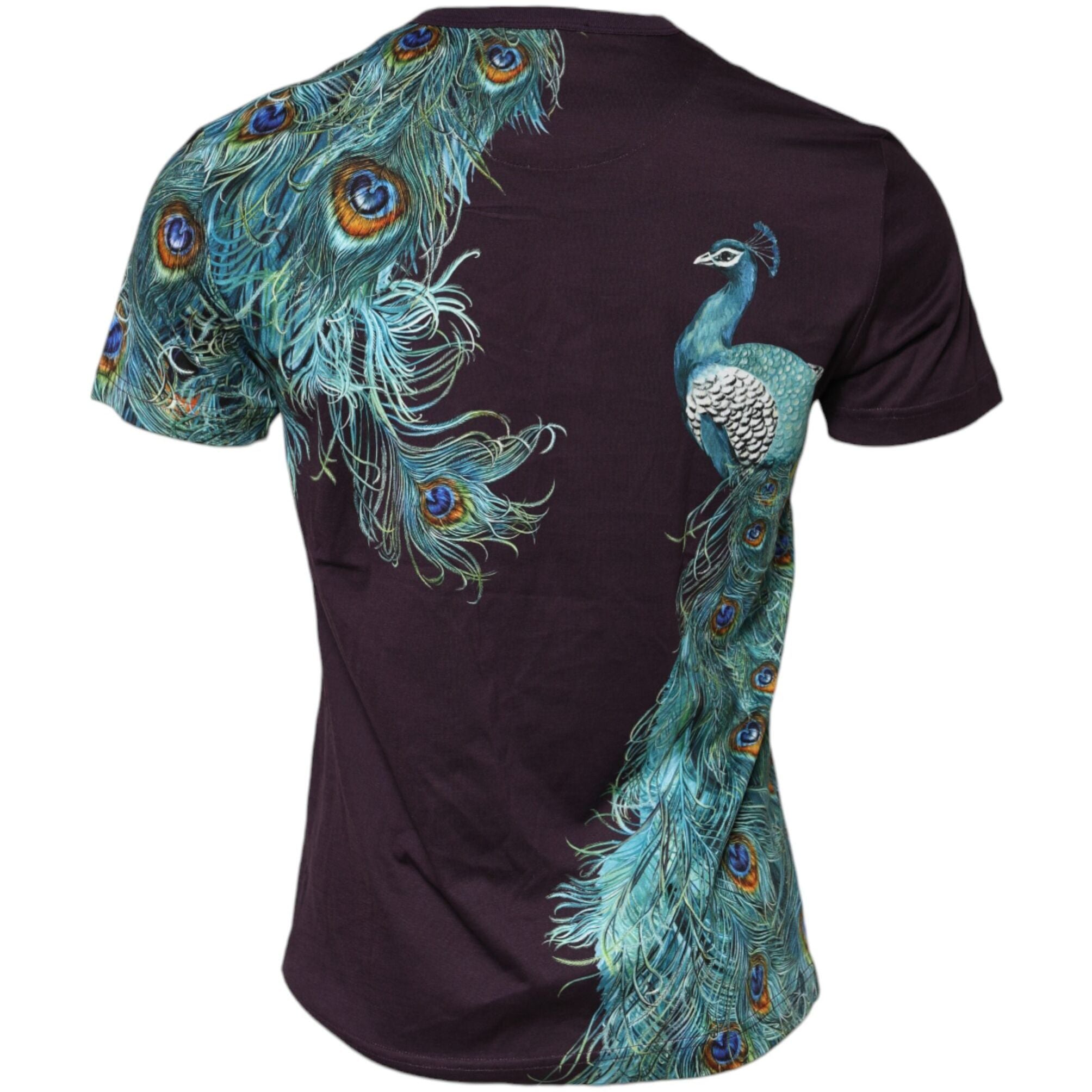 Dolce & Gabbana Violet Peacock Feather Men Crew Neck T-Shirt