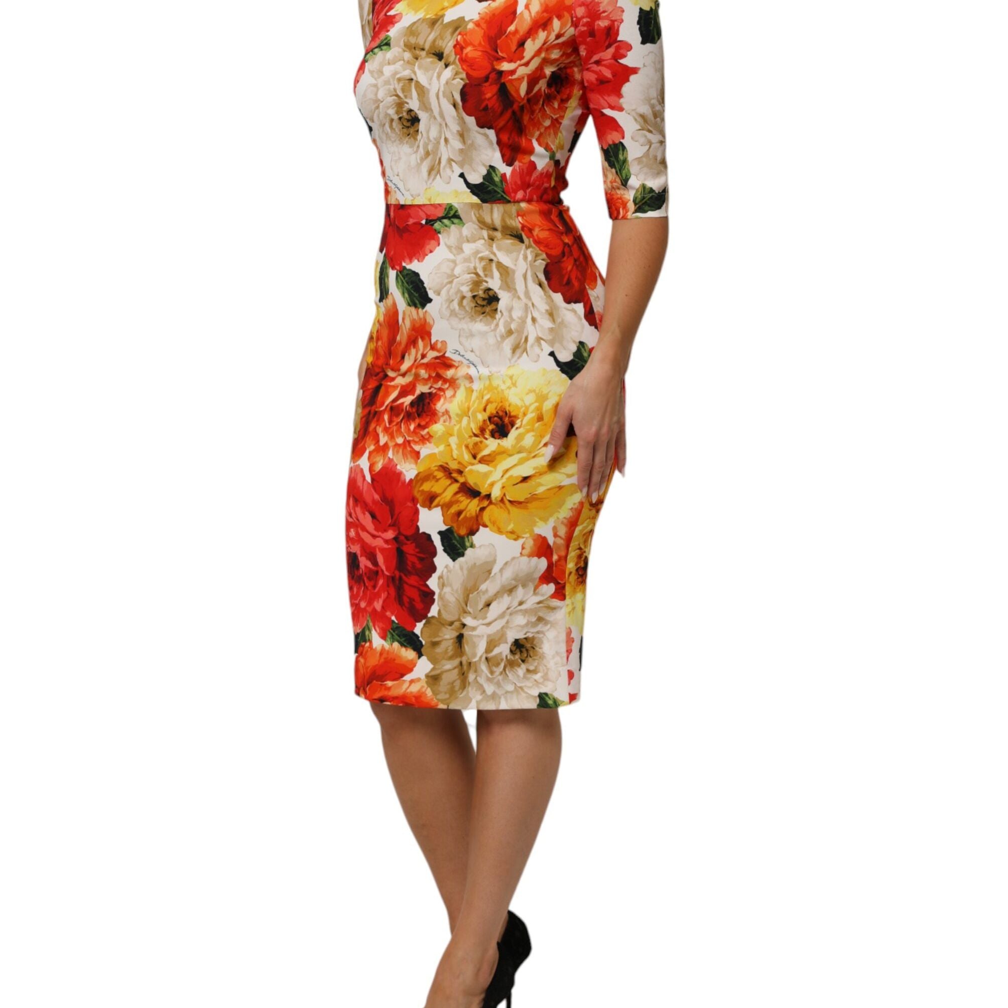 Dolce & Gabbana Multicolor Floral Print Viscose Sheath Dress