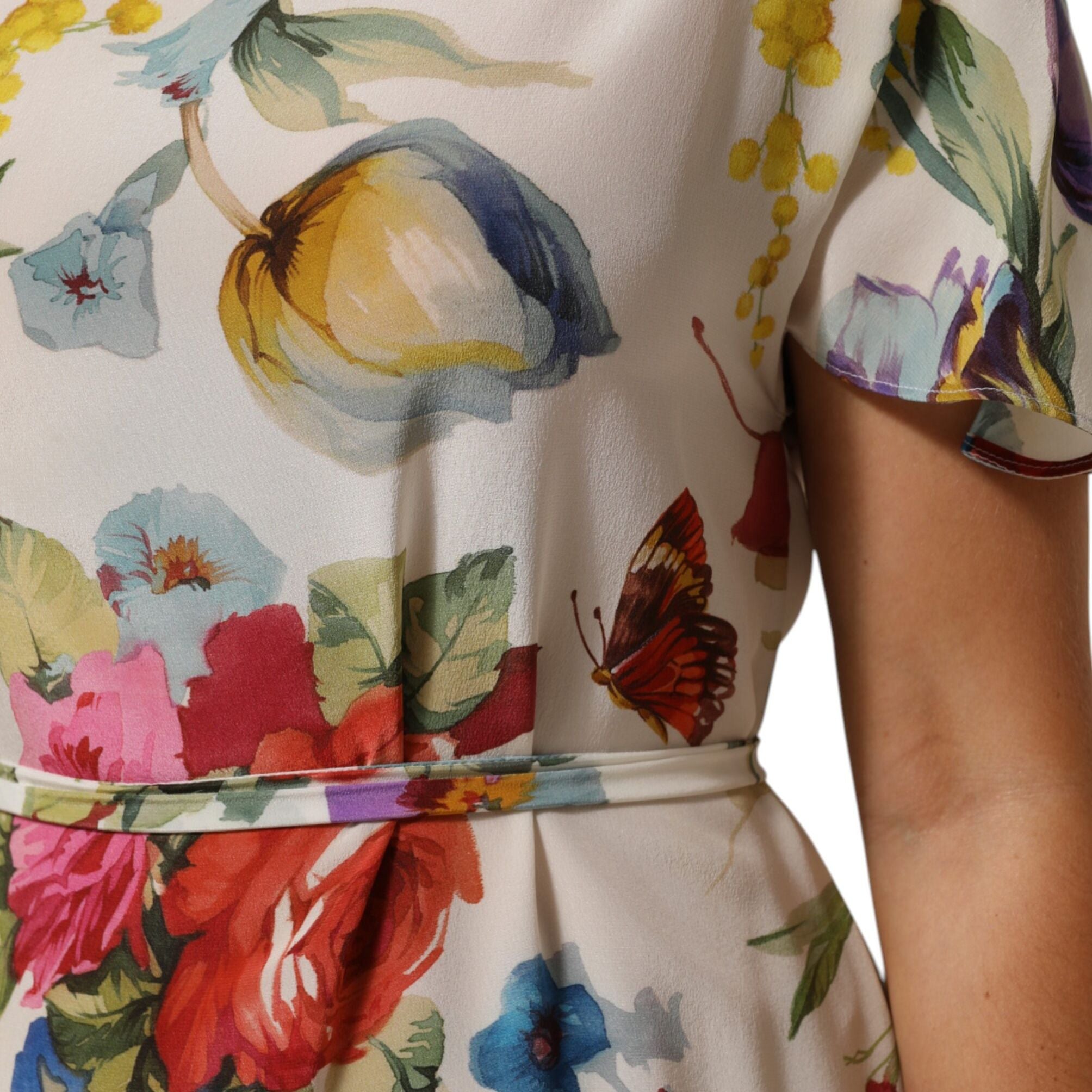 Dolce & Gabbana White Floral Print Silk Sheath LongGown Dress