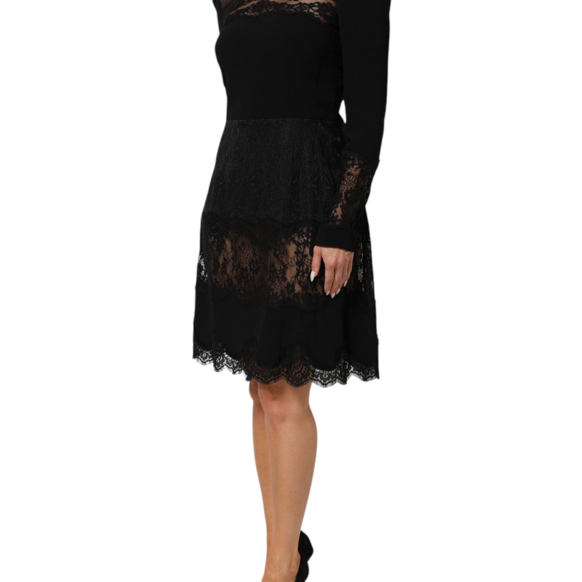 Dolce & Gabbana Black Floral Lace Trim Sheath A-line Dress