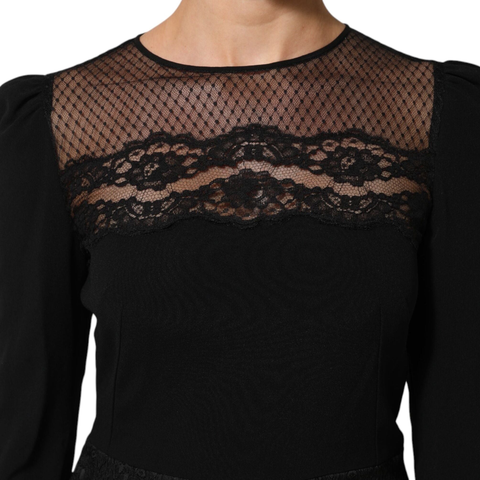 Dolce & Gabbana Black Floral Lace Trim Sheath A-line Dress