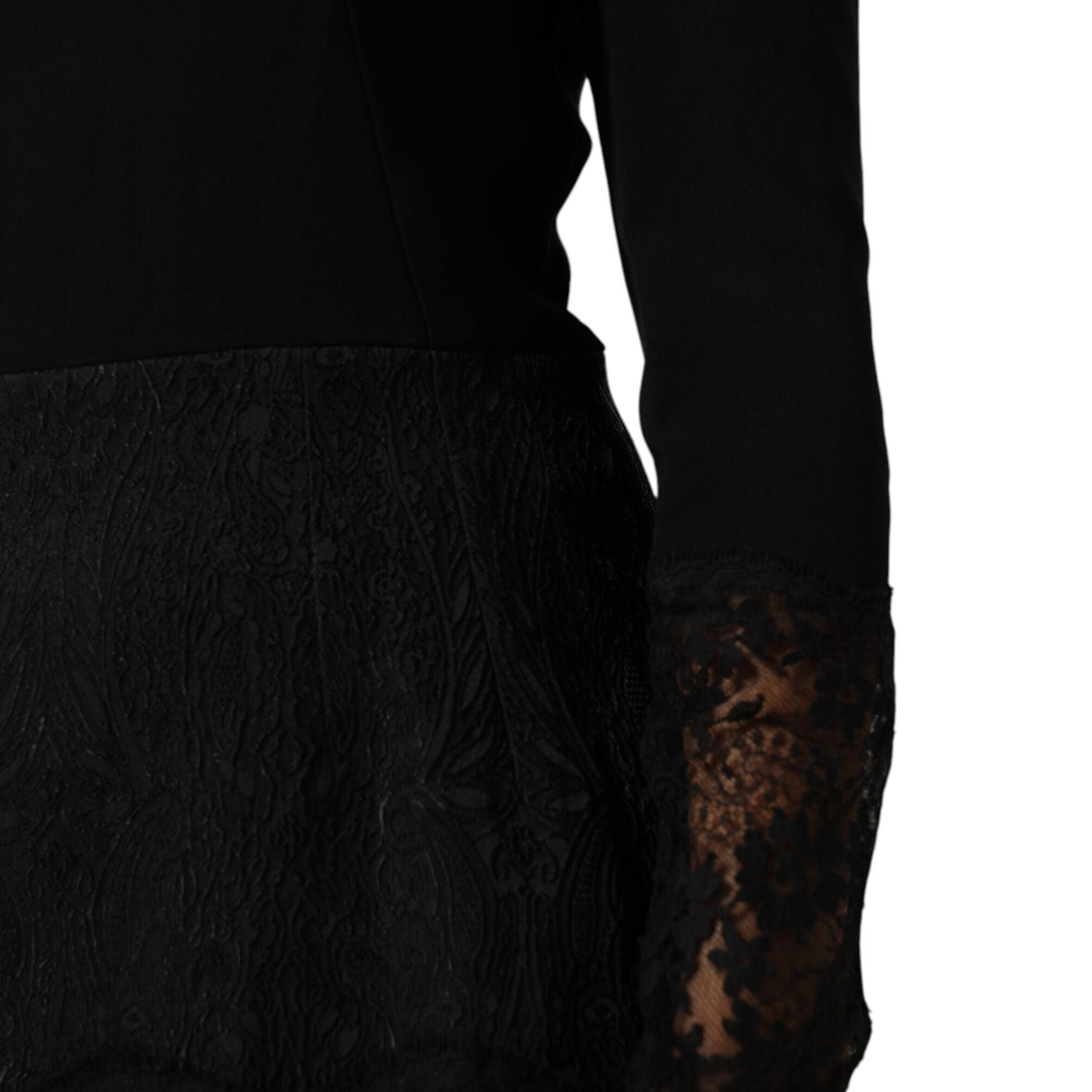 Dolce & Gabbana Black Floral Lace Trim Sheath A-line Dress