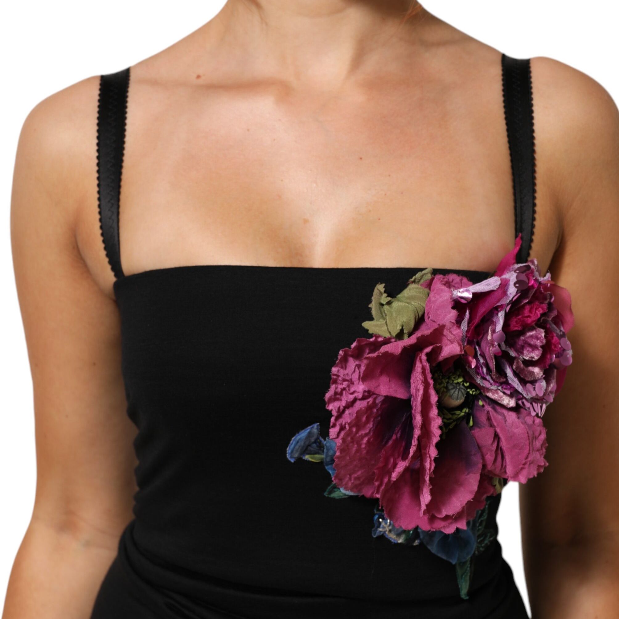 Dolce & Gabbana Black Flower Applqies Bodycon Sheath Dress