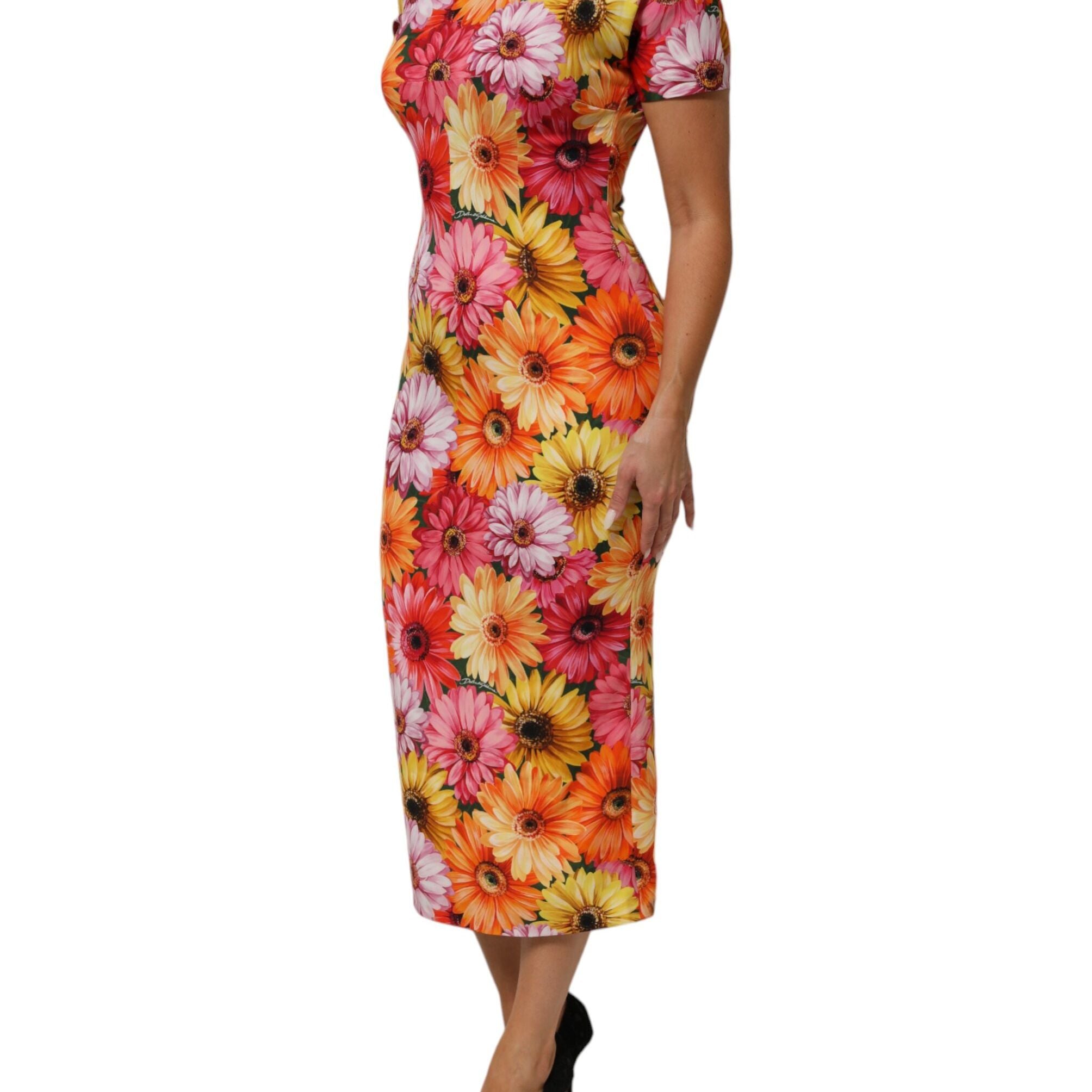 Dolce & Gabbana Multicolor Floral Print SilkSheath Midi Dress
