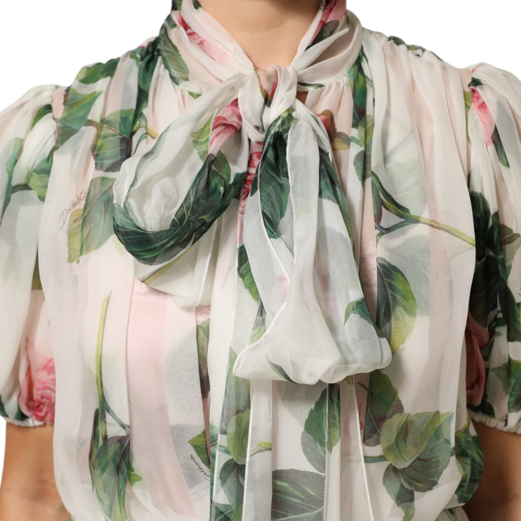 Dolce & Gabbana White Floral Print Silk Pleated Midi Dress