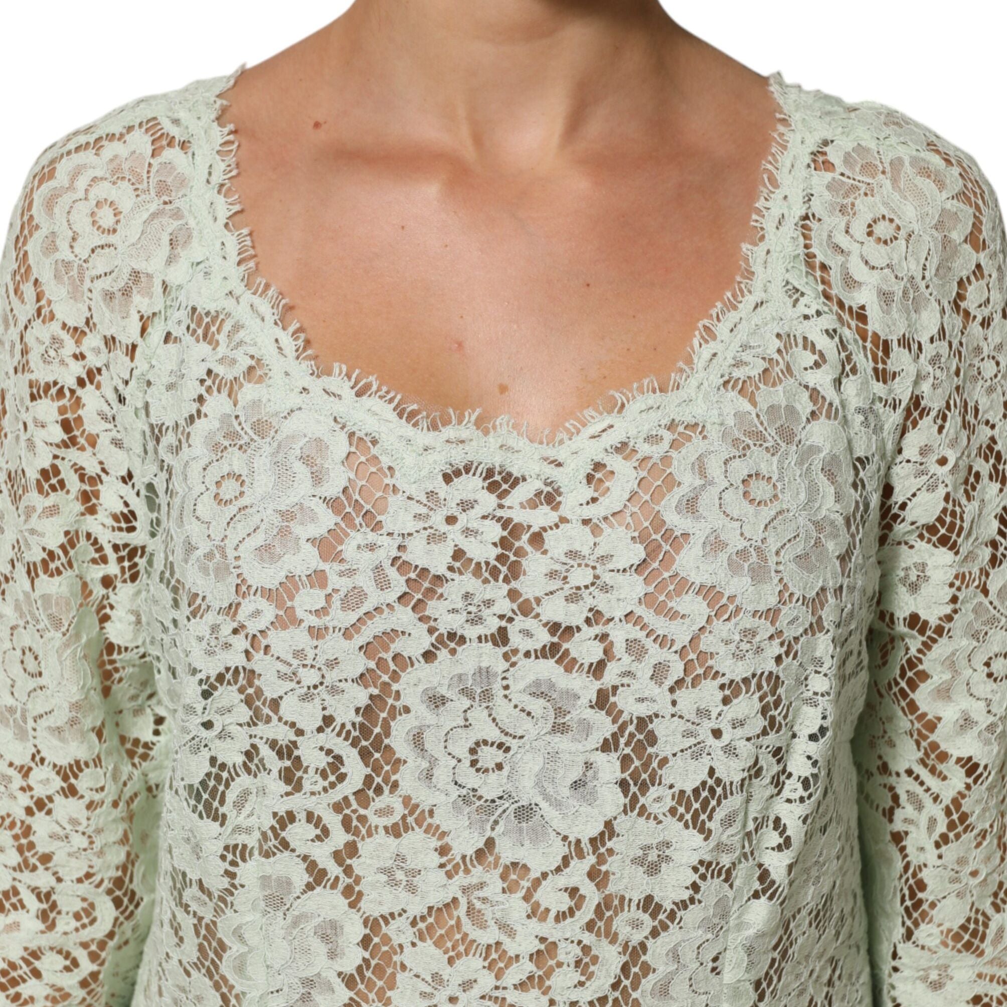 Dolce & Gabbana Mint Green Floral Lace Trim Midi Dress