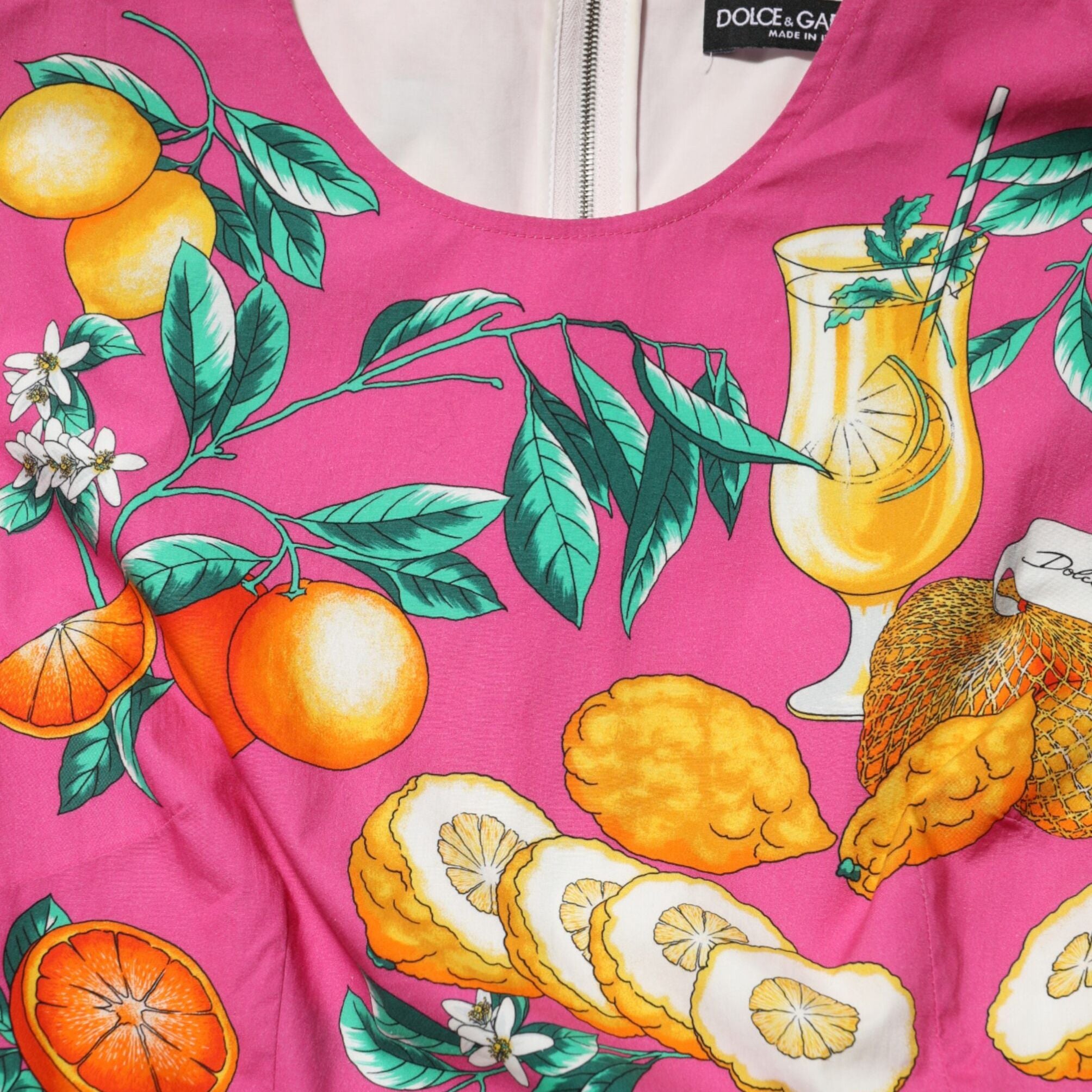Dolce & Gabbana Pink Fruit Print A-line Mini Sleeveless Dress