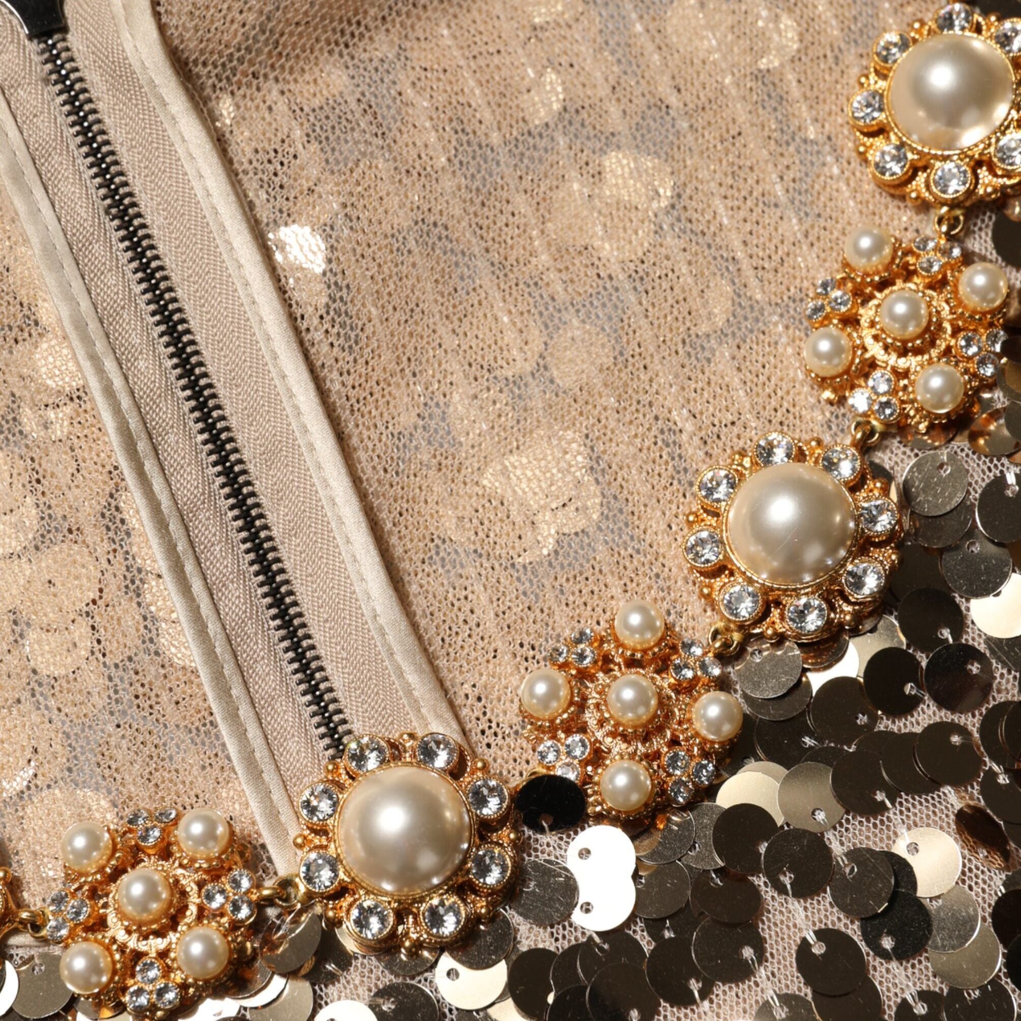 Dolce & Gabbana Gold Sequined Nylon A-line Sheath Mini Dress