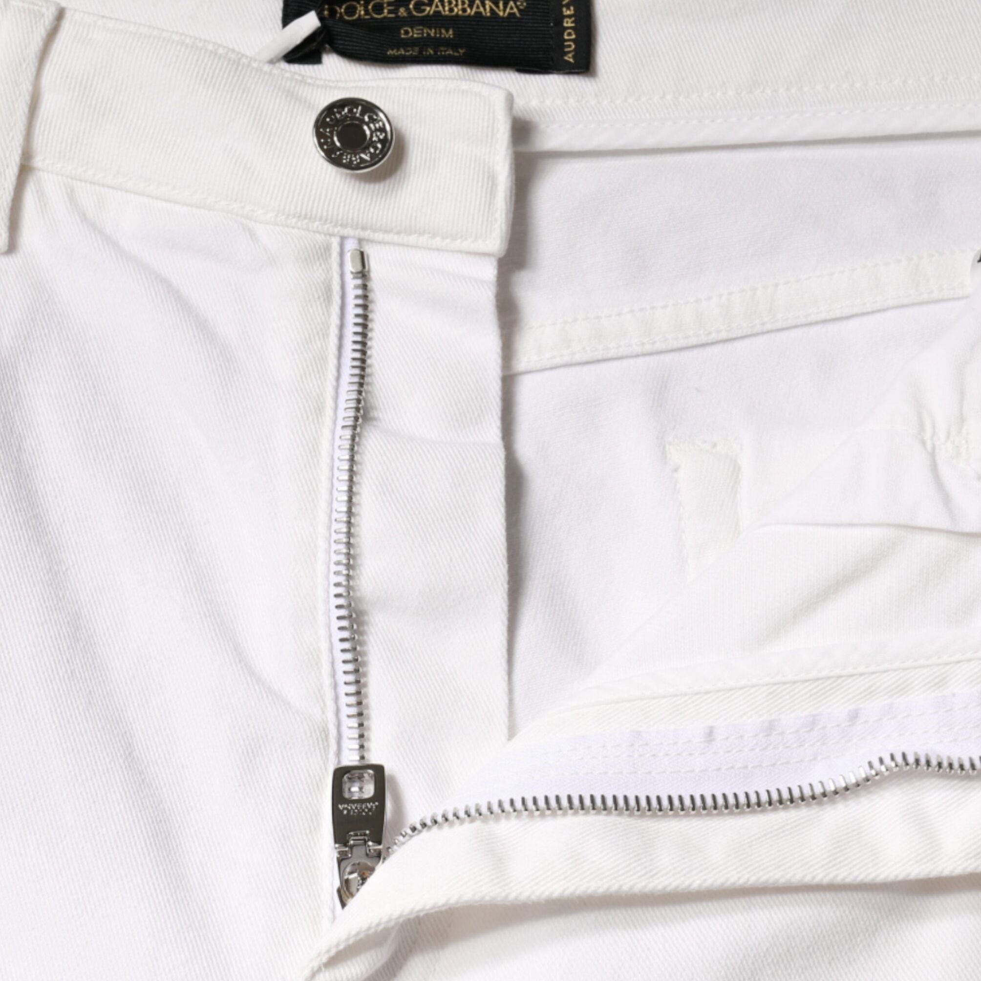 Dolce & Gabbana White AUDREY Cotton Logo Skinny Denim Jeans