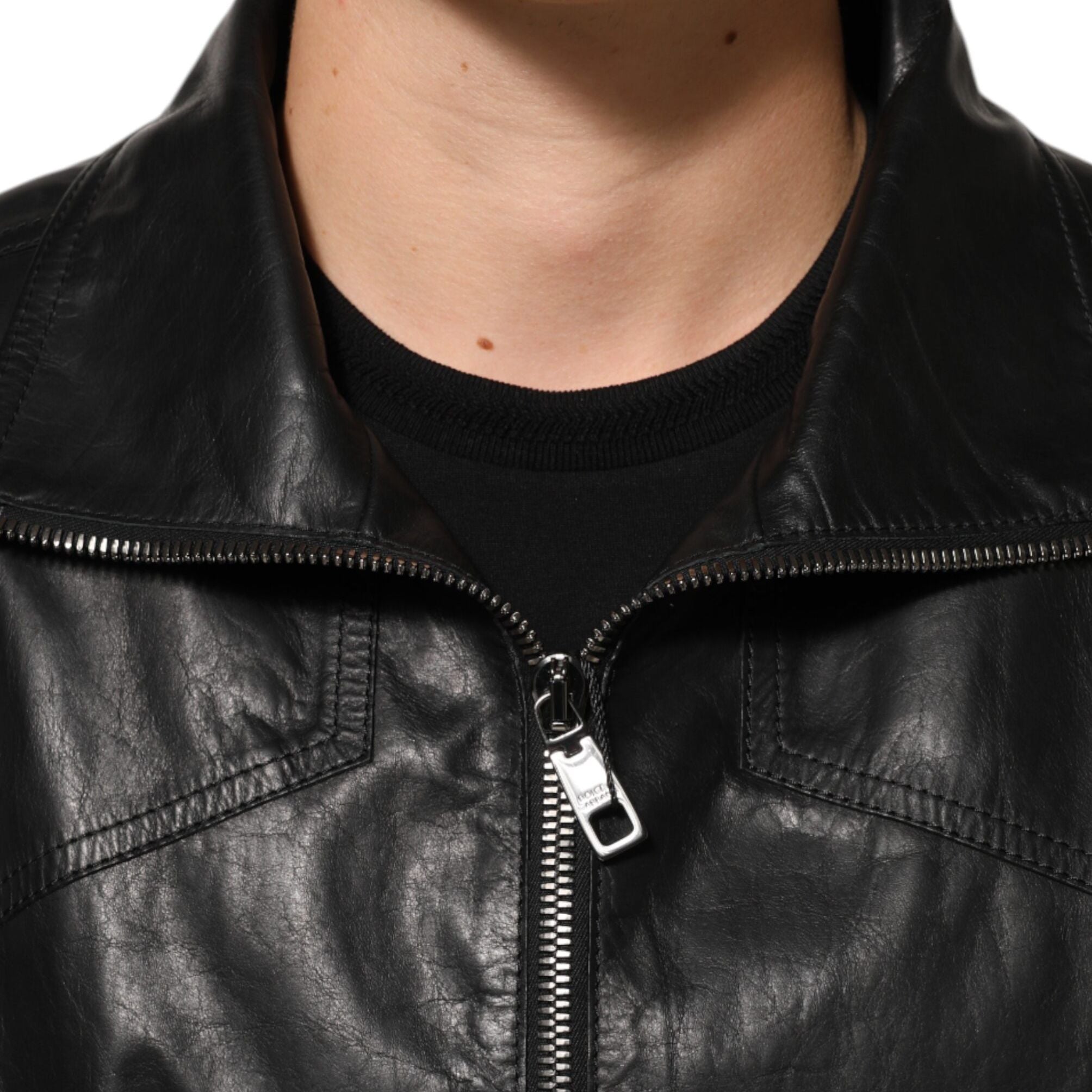 Dolce & Gabbana Black Leather Full Zip Biker Blouson Jacket