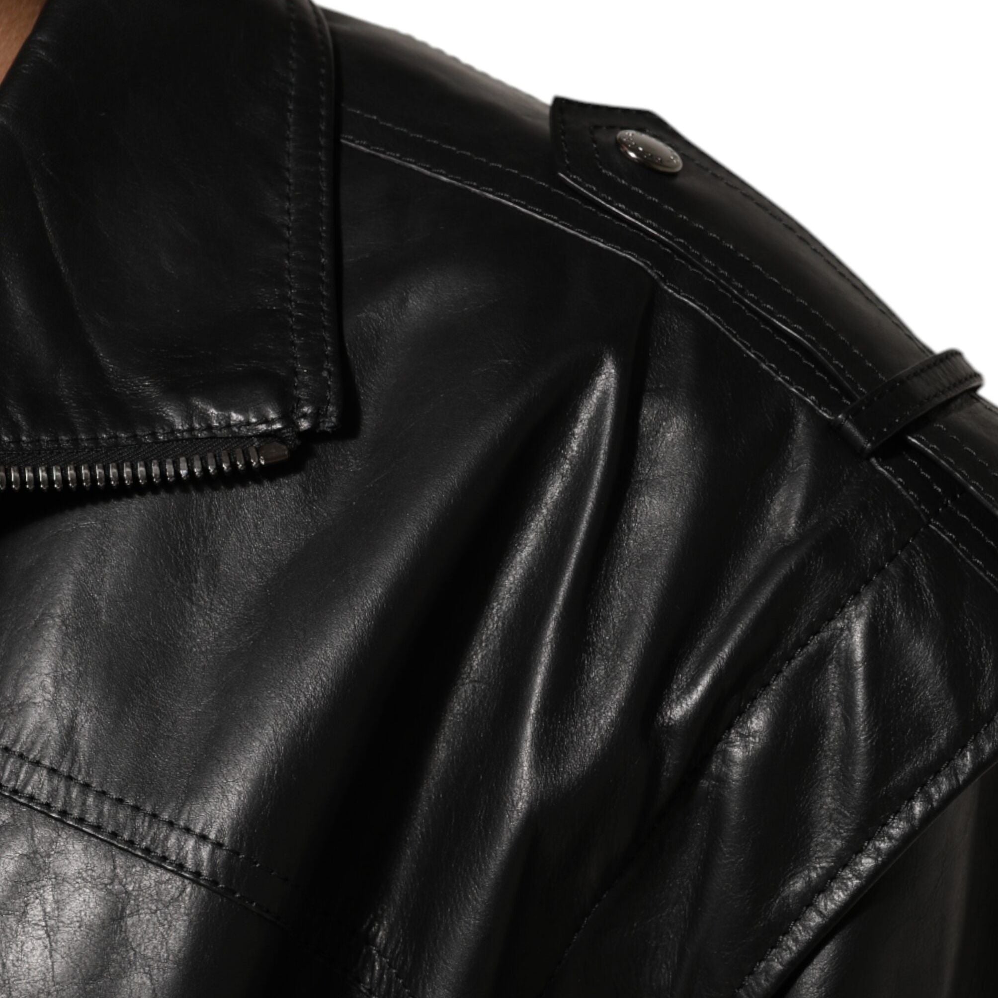 Dolce & Gabbana Black Leather Full Zip Biker Blouson Jacket