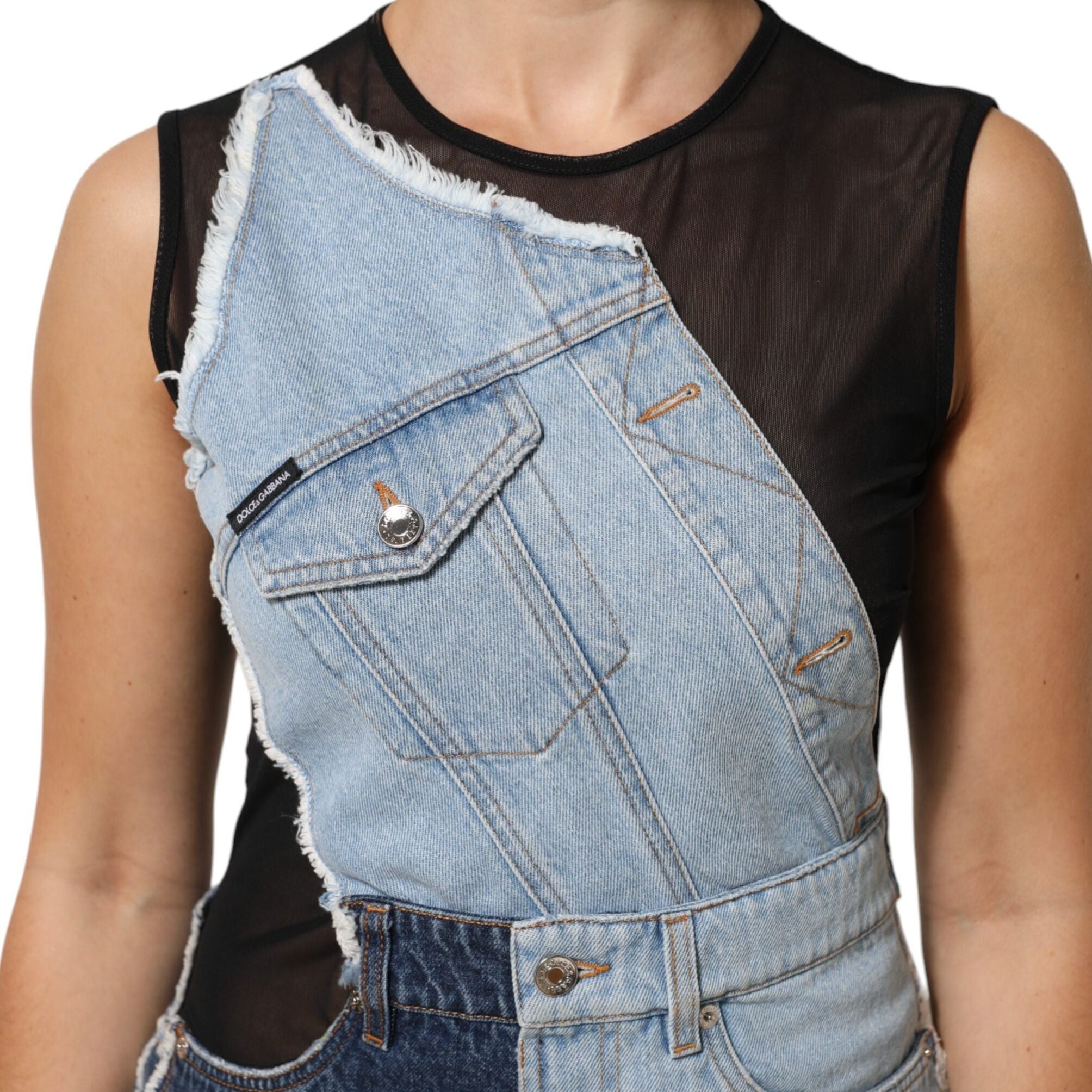 Dolce & Gabbana Blue Nylon Patchwork Denim Sheath Mini Dress
