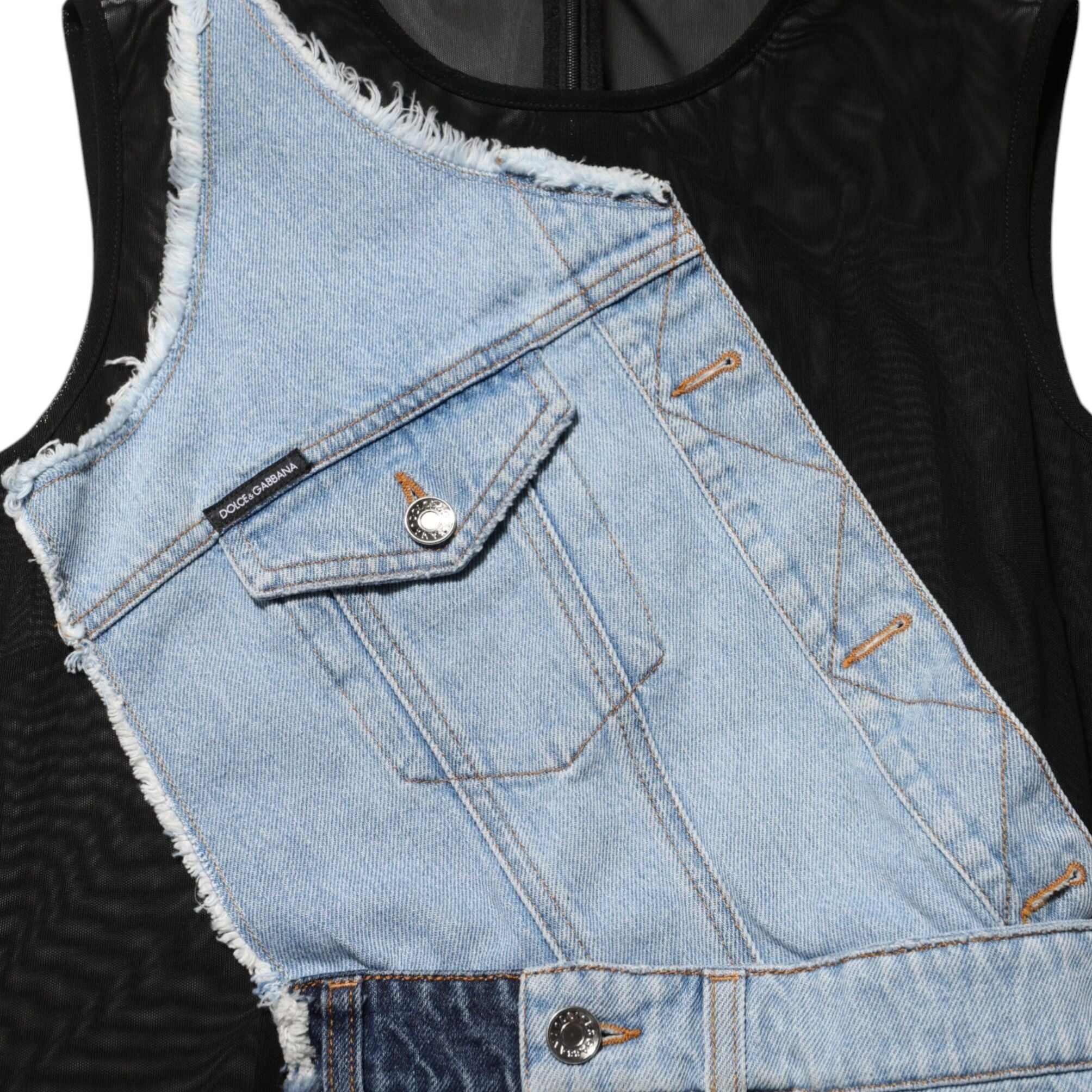 Dolce & Gabbana Blue Nylon Patchwork Denim Sheath Mini Dress