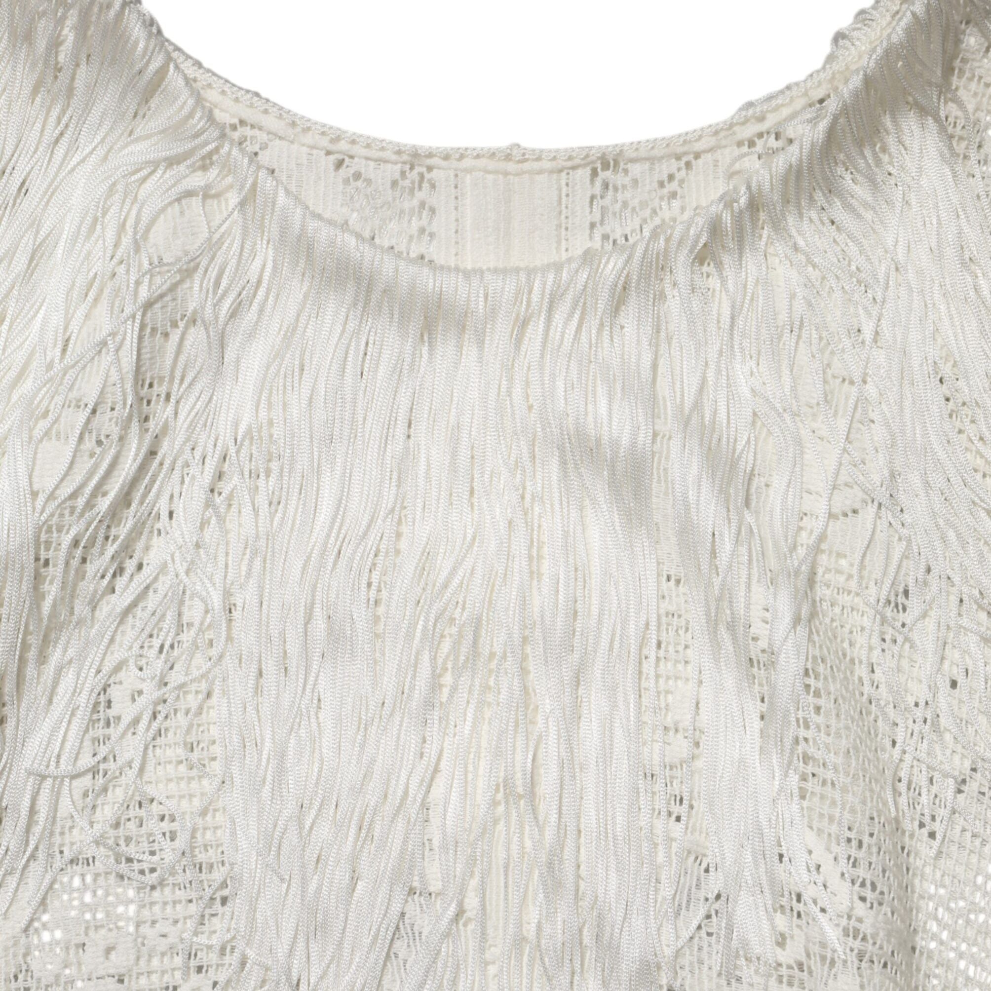 Dolce & Gabbana White Floral Lace Fringe Knee Length Dress