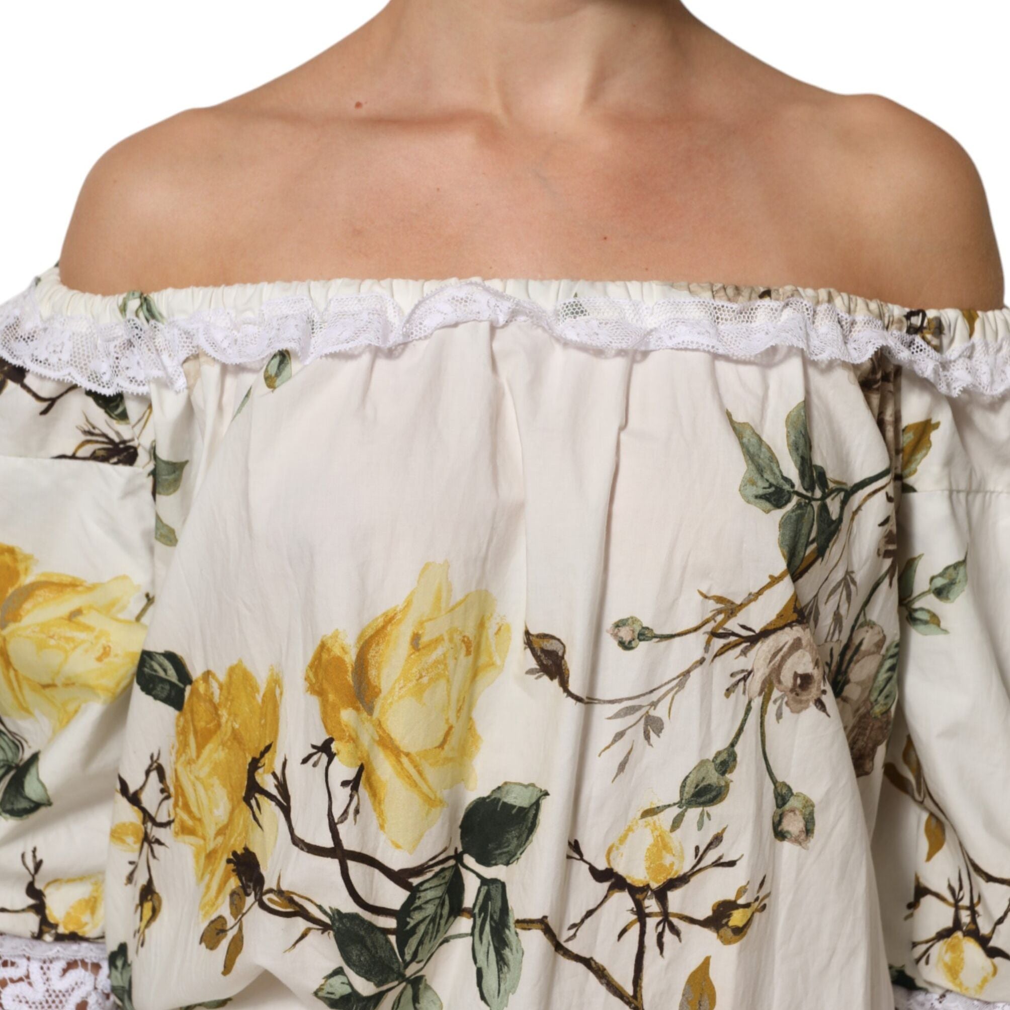 Dolce & Gabbana White Floral Lace Off Shoulder Mini Dress