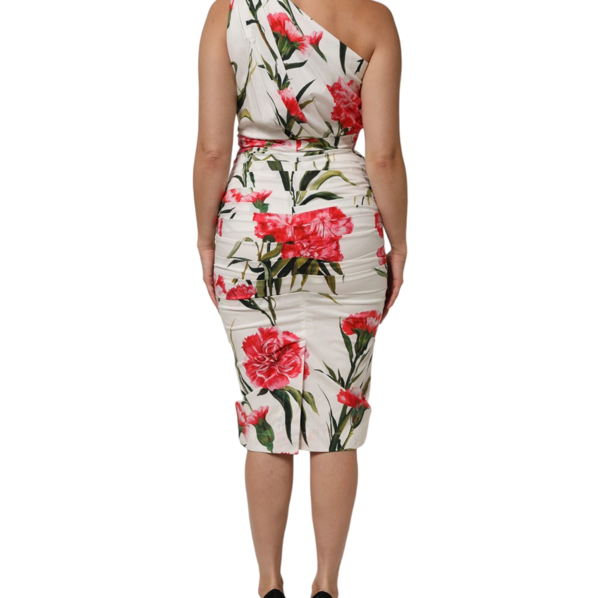 Dolce & Gabbana White Floral One Shoulder Sheath Dress