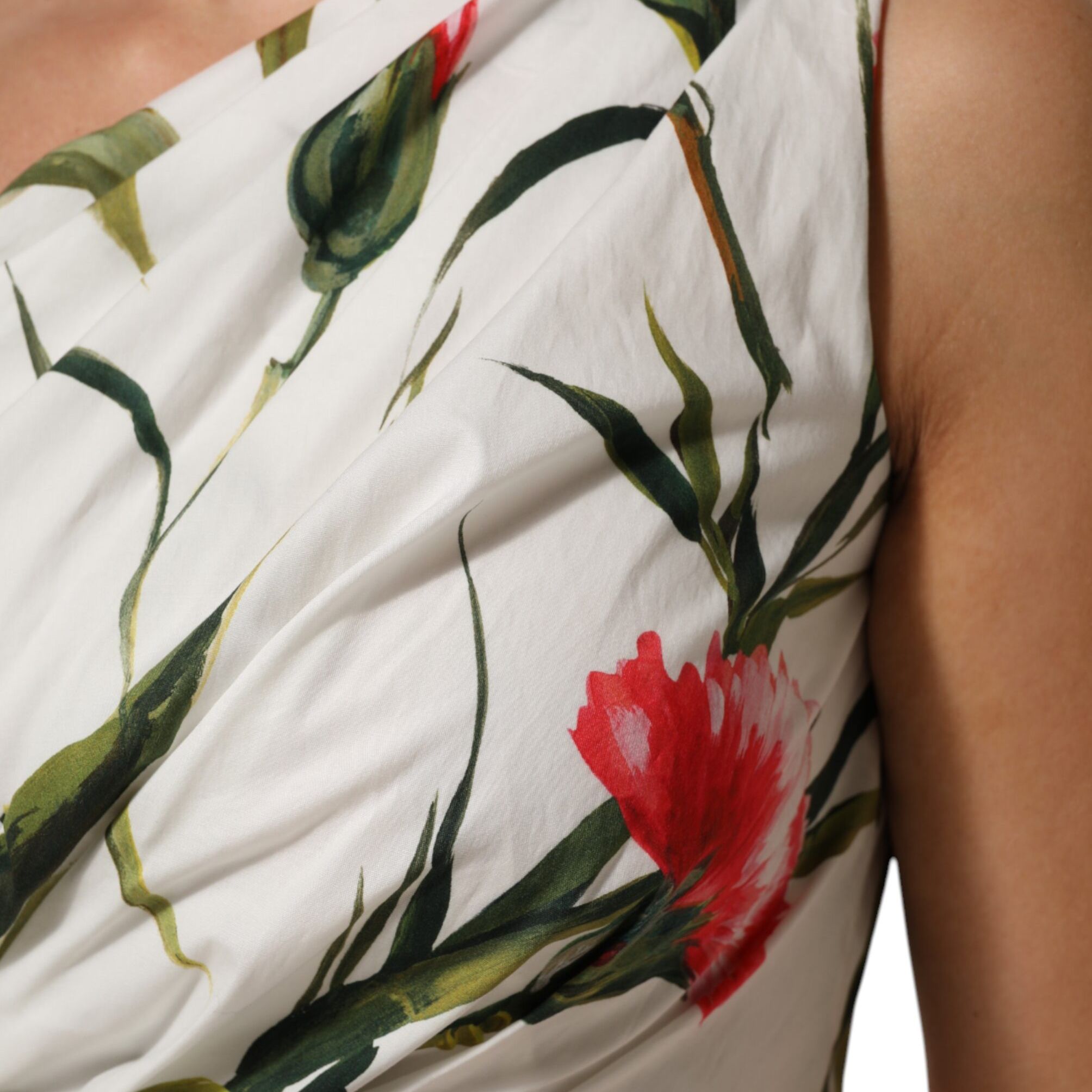 Dolce & Gabbana White Floral One Shoulder Sheath Dress