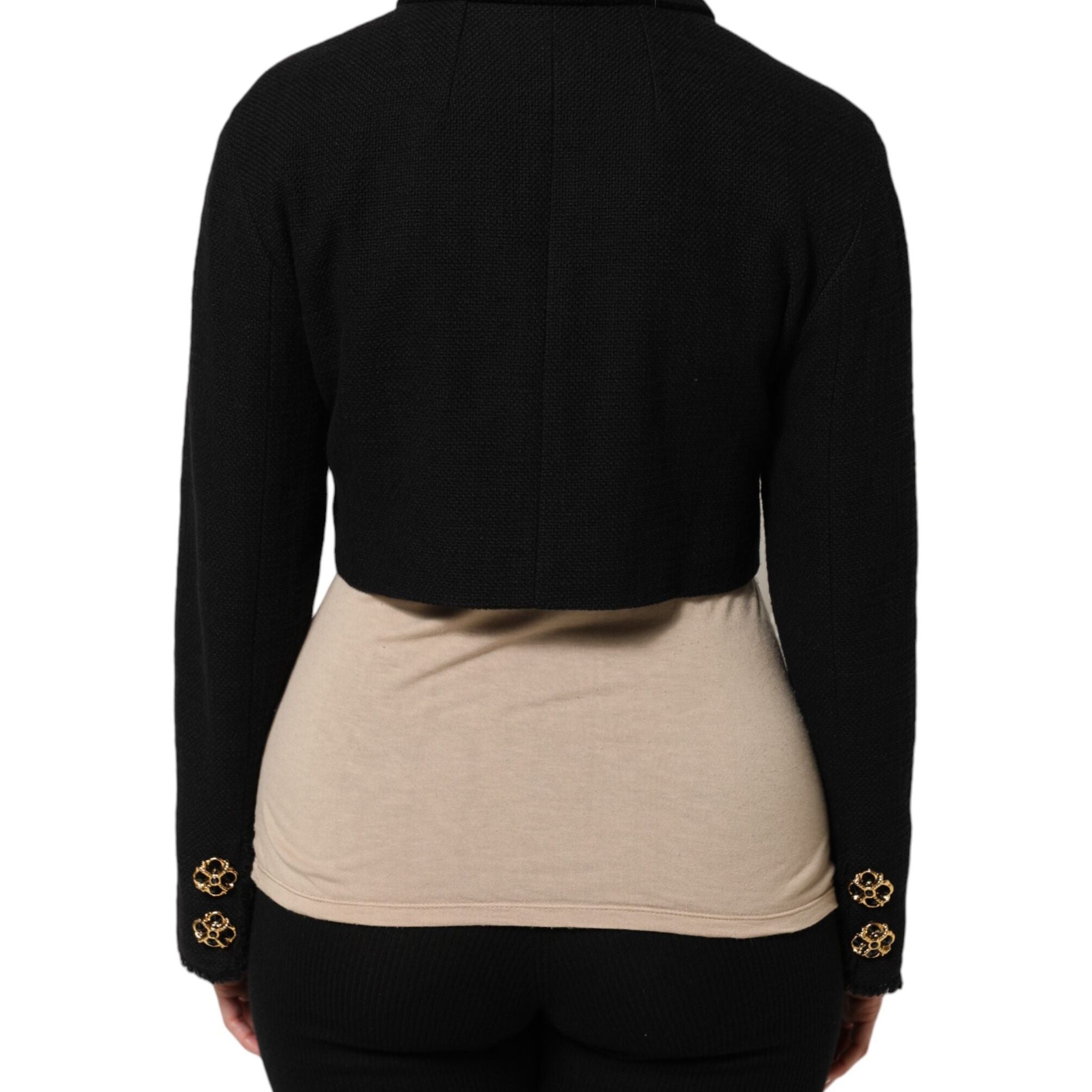 Dolce & Gabbana Black Cotton Full Zip Cropped Coat Jacket