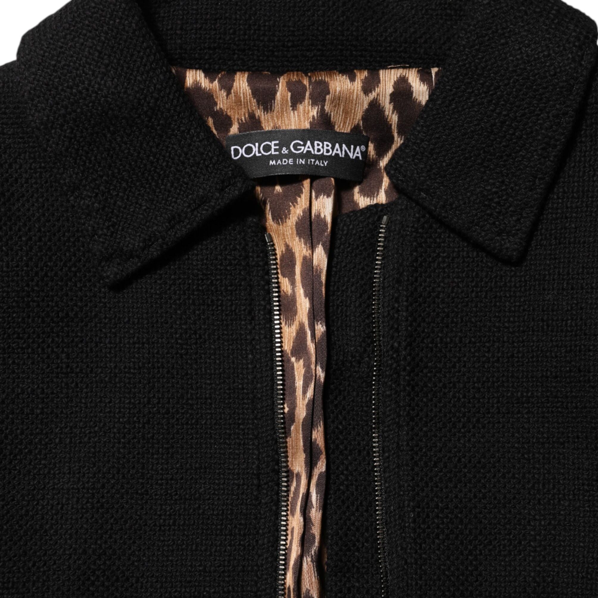 Dolce & Gabbana Black Cotton Full Zip Cropped Coat Jacket