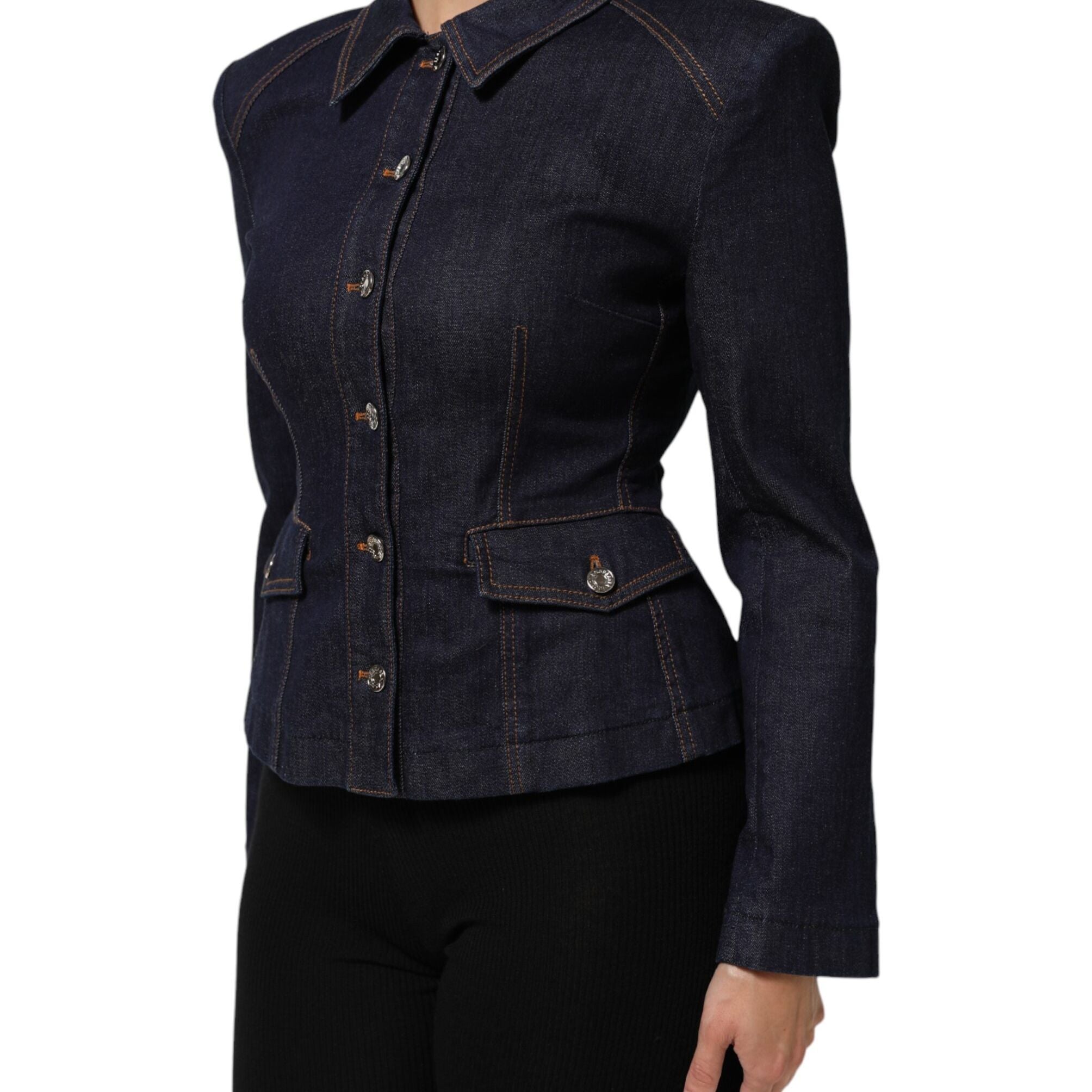 Dolce & Gabbana Dark Blue Cotton Collared Denim Coat Jacket