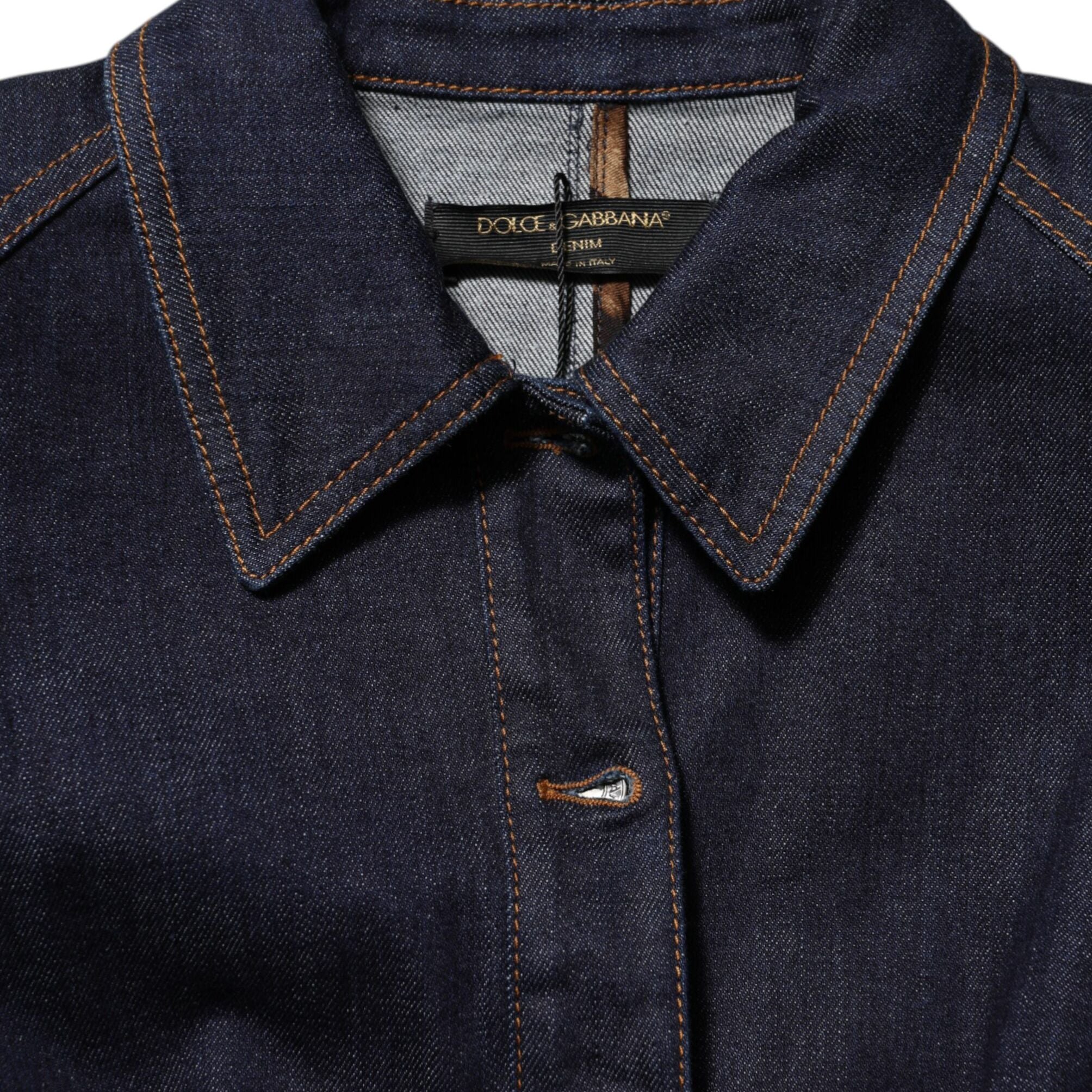 Dolce & Gabbana Dark Blue Cotton Collared Denim Coat Jacket