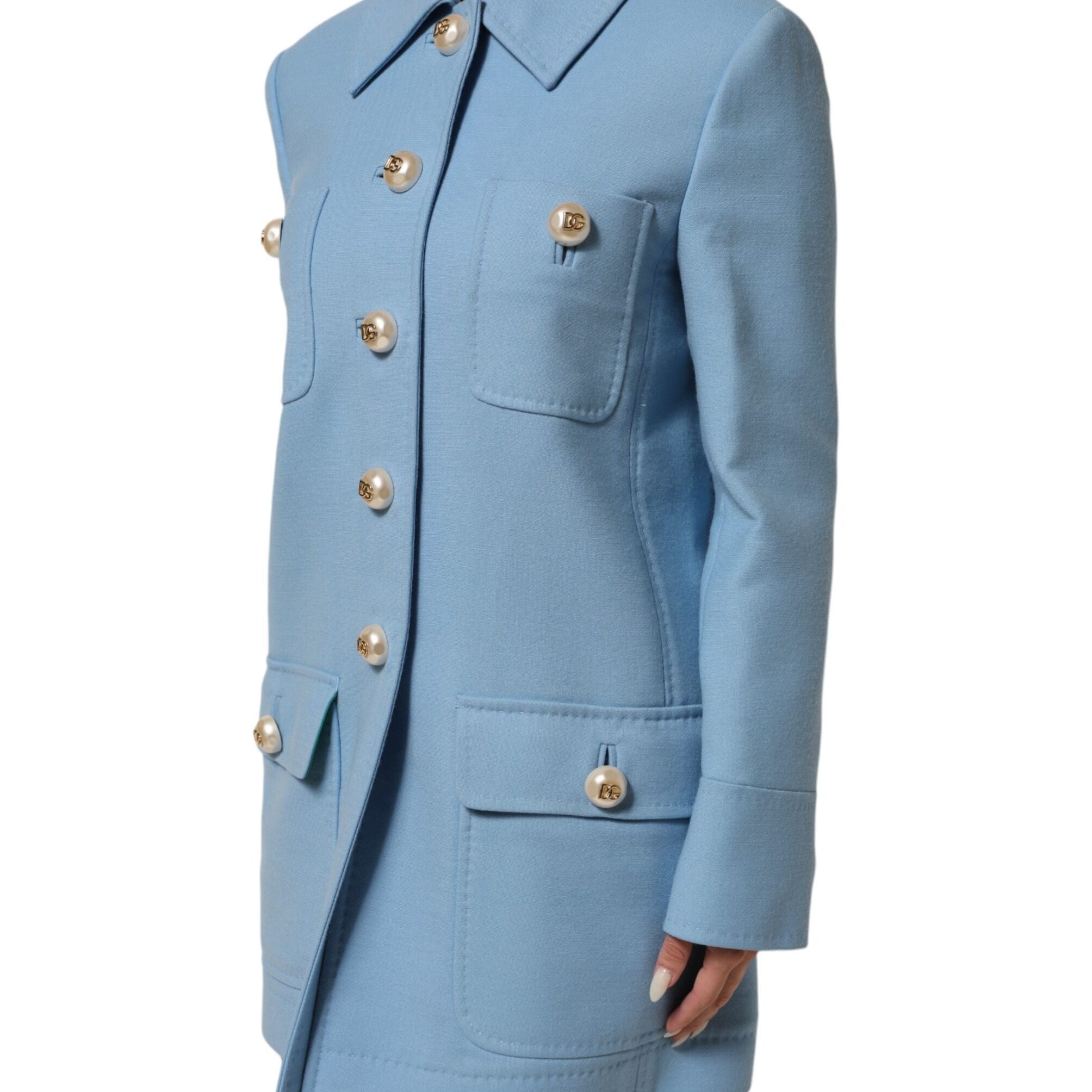 Dolce & Gabbana Blue Buttoned Down Trench Coat Jacket