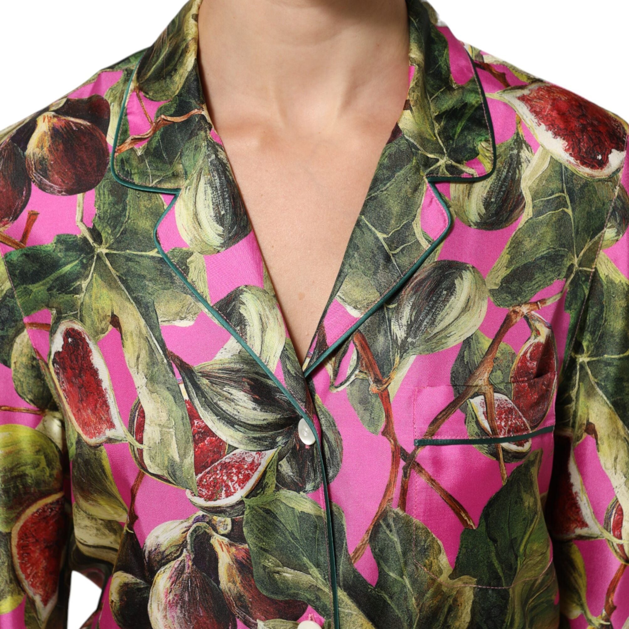 Dolce & Gabbana Hot Pink Fig Printed Silk Shirt Blouse Top