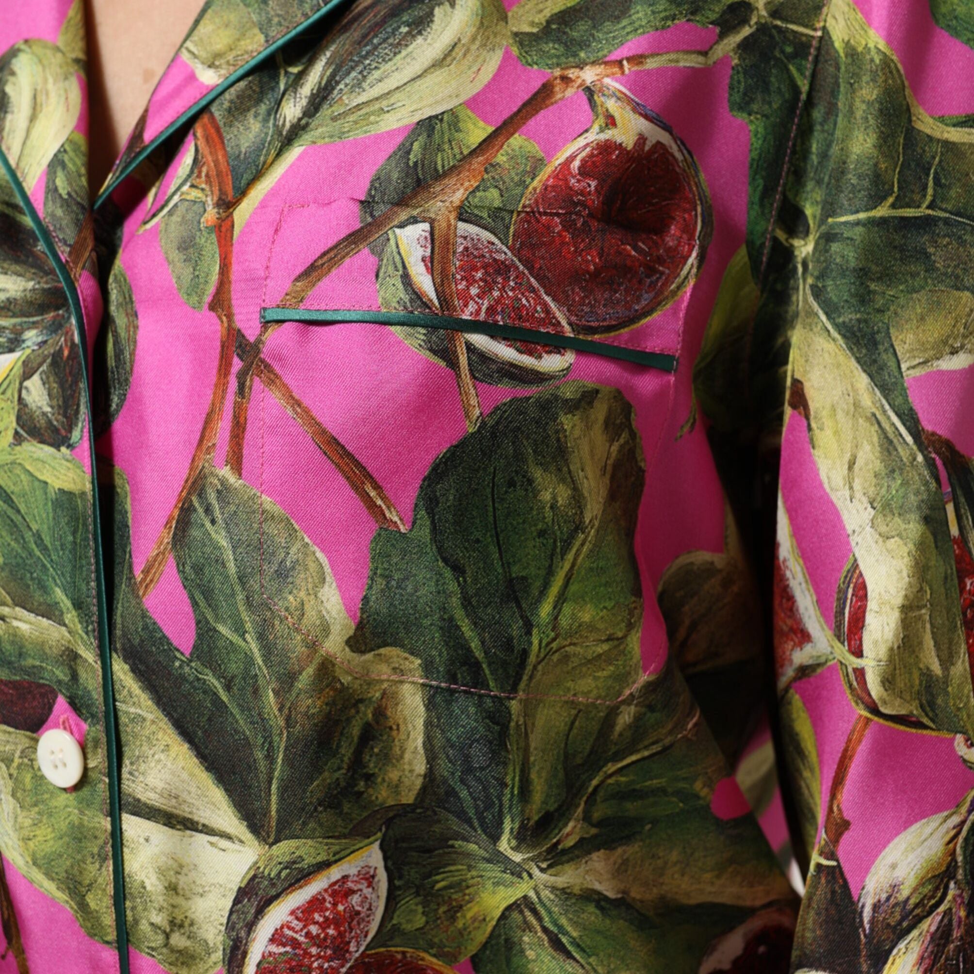 Dolce & Gabbana Hot Pink Fig Printed Silk Shirt Blouse Top