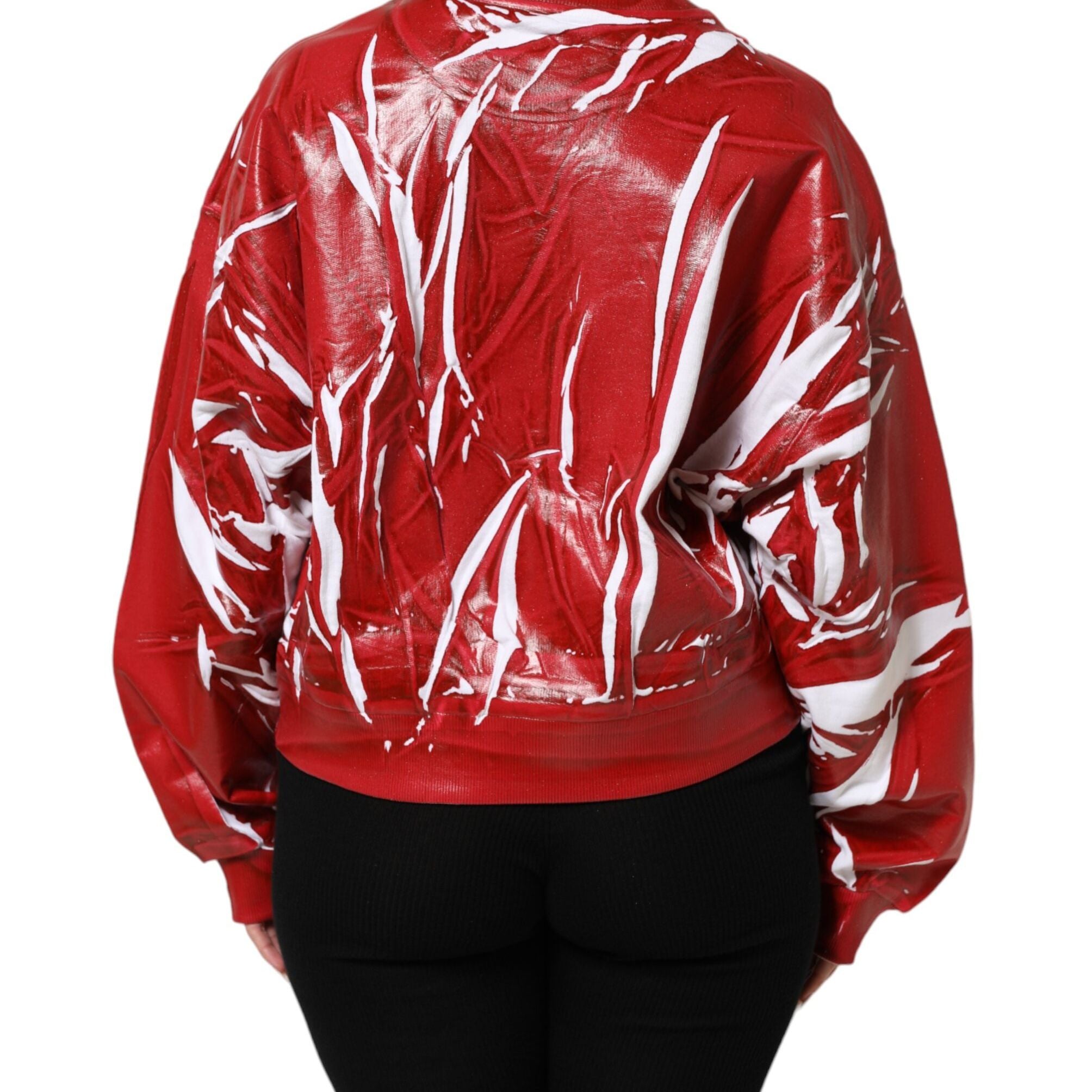 Dolce & Gabbana Red White Cotton Printed Pullover Sweater