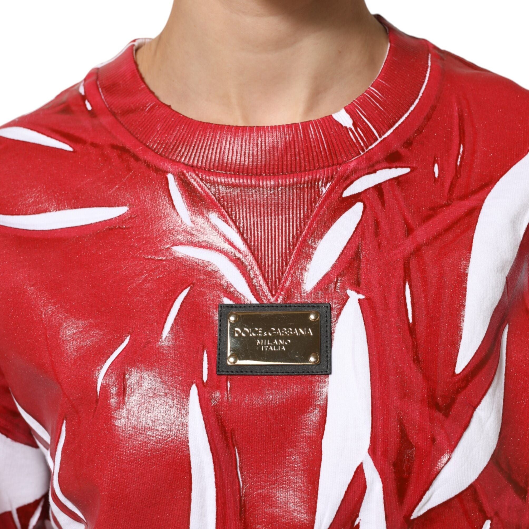 Dolce & Gabbana Red White Cotton Printed Pullover Sweater