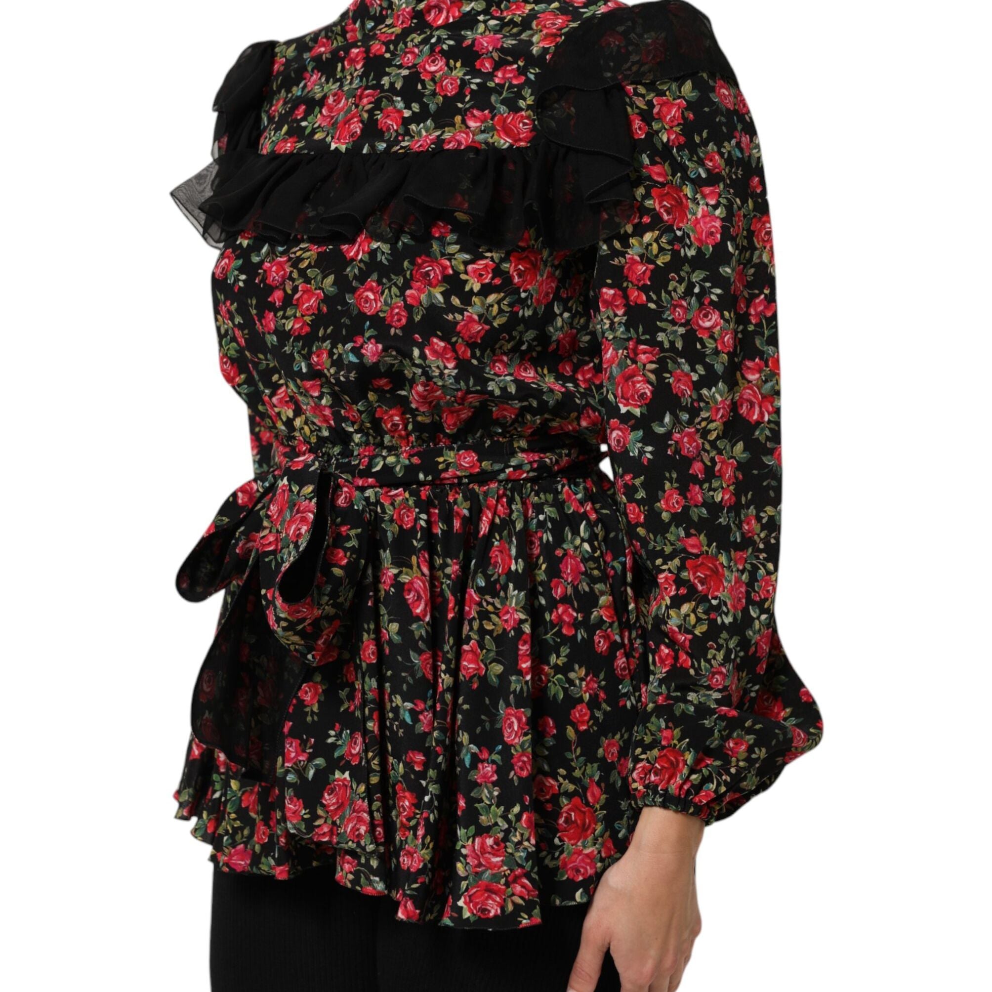 Dolce & Gabbana Black Floral Print Long Sleeve Blouse Top