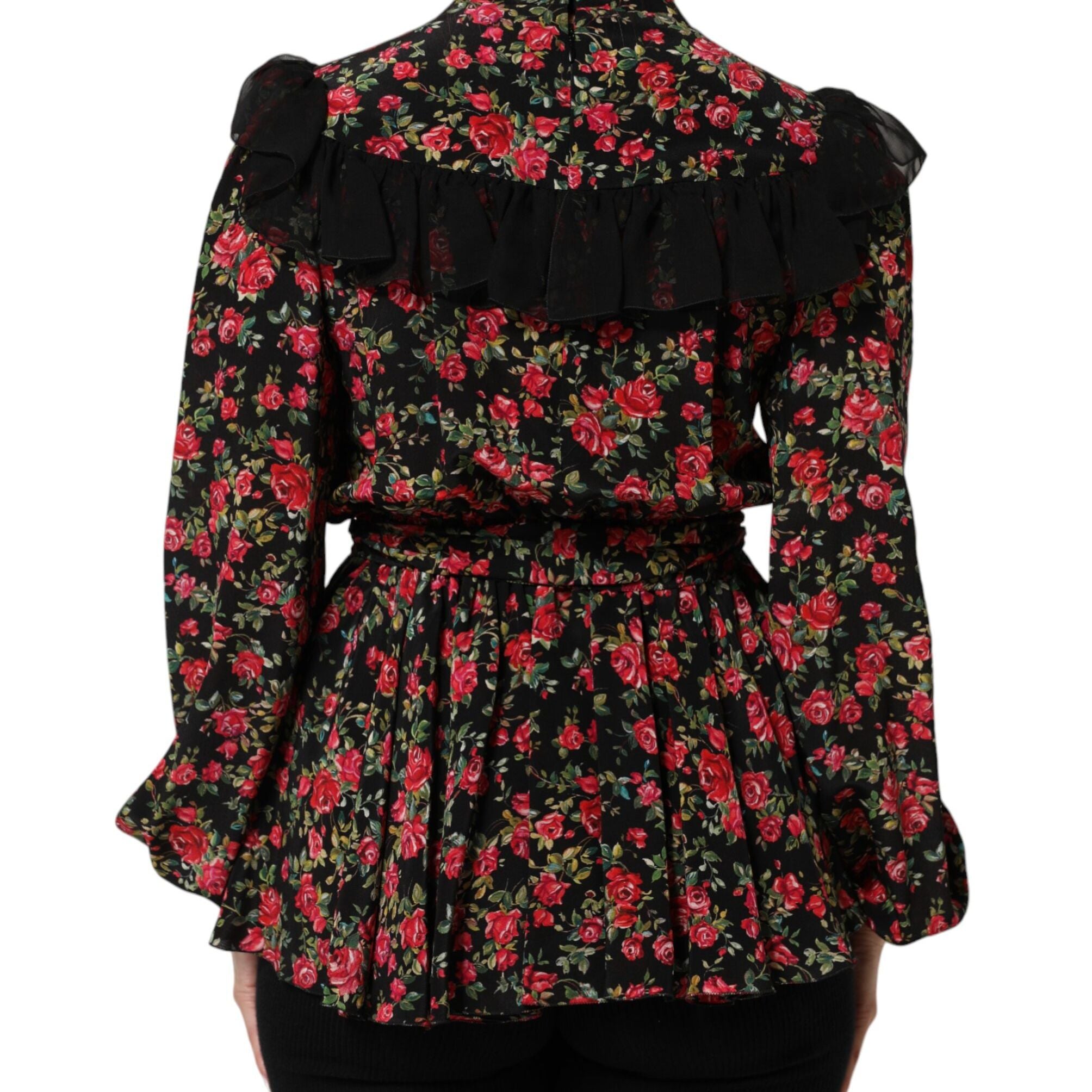 Dolce & Gabbana Black Floral Print Long Sleeve Blouse Top