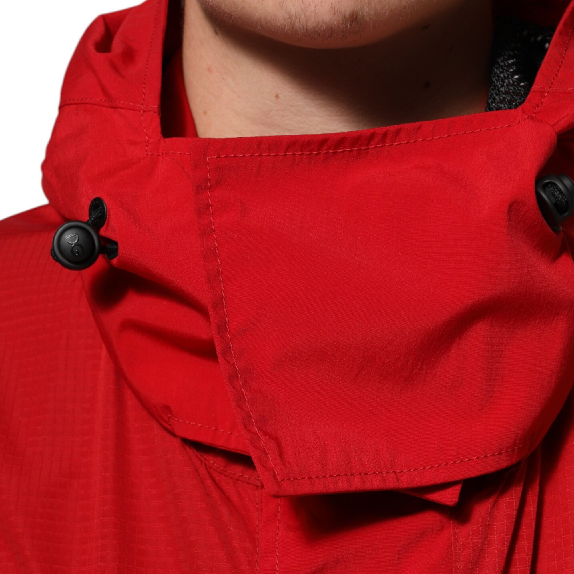 Dolce & Gabbana Red Nylon Hooded Men Full Zip Parka Jacket