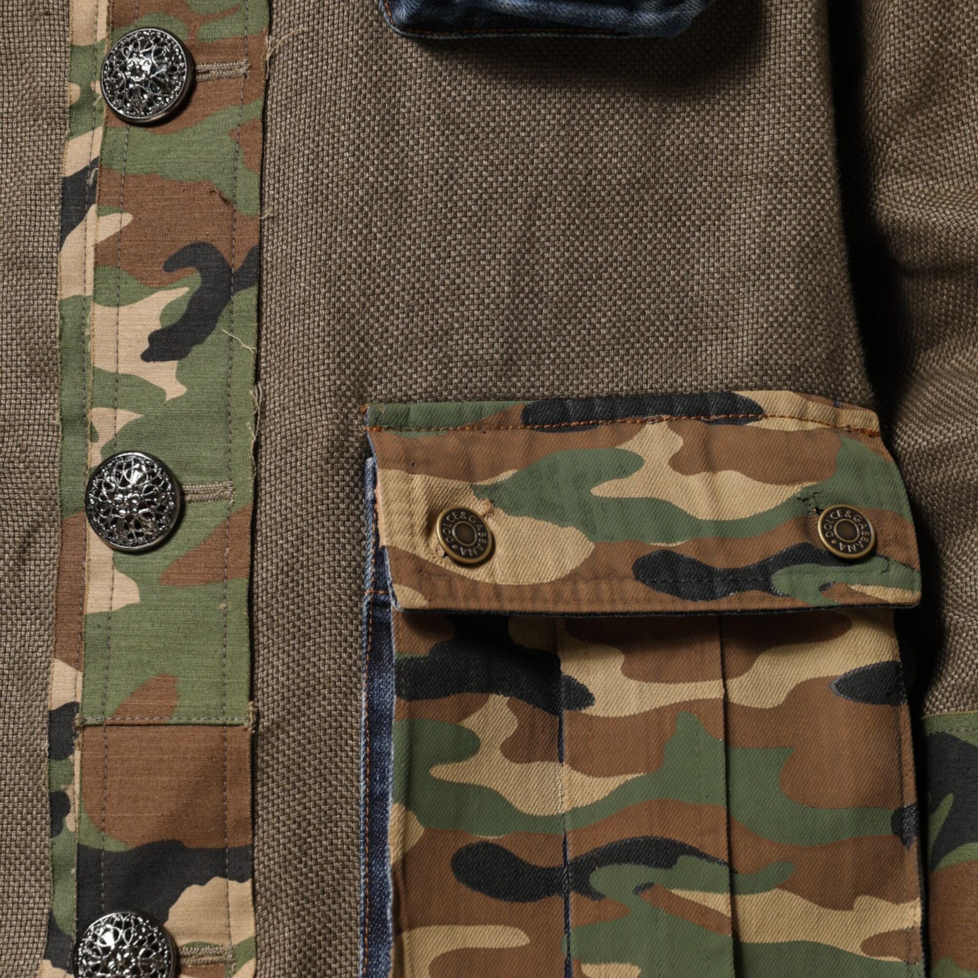 Dolce & Gabbana Brown Camouflage Linen Button Down Jacket
