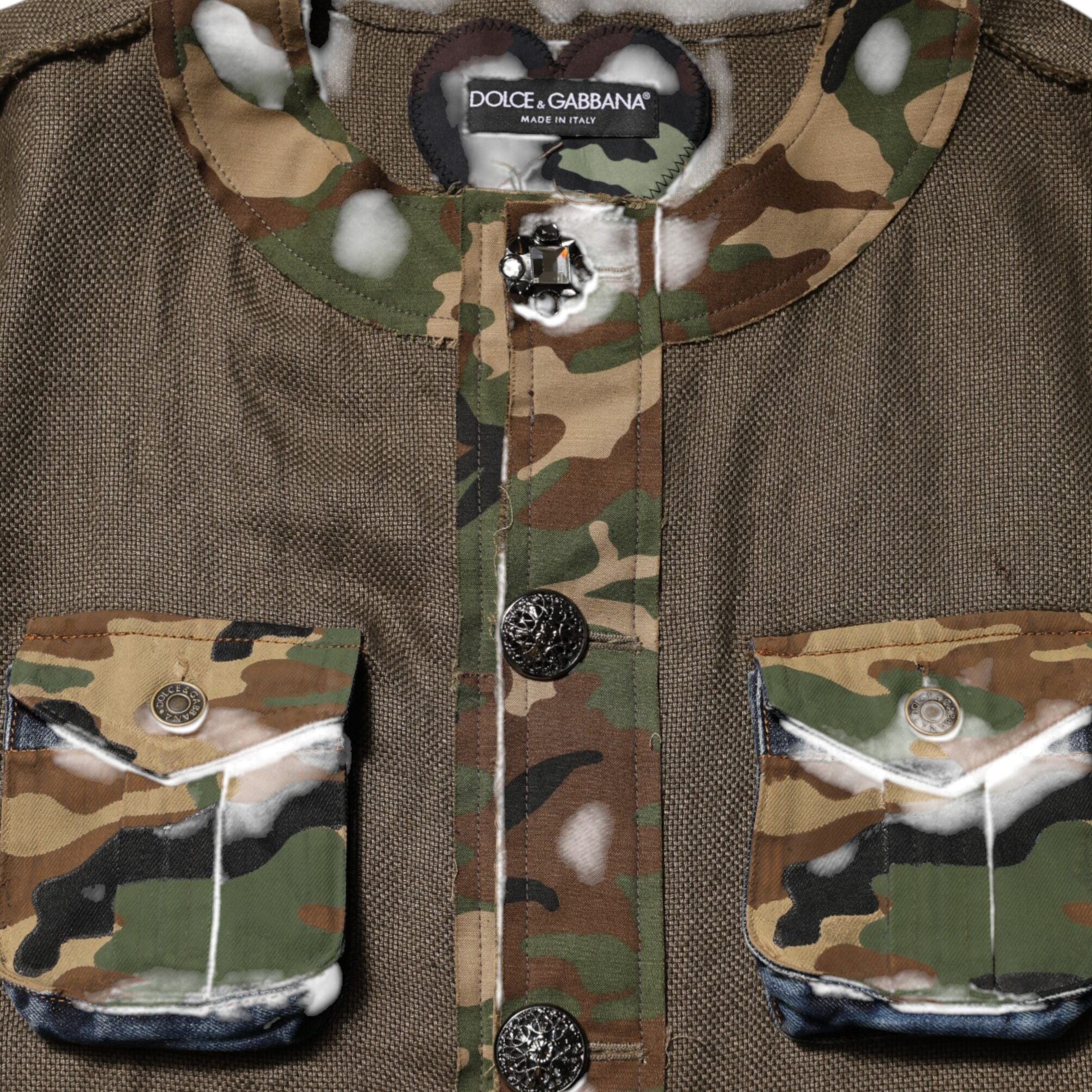 Dolce & Gabbana Brown Camouflage Linen Button Down Jacket