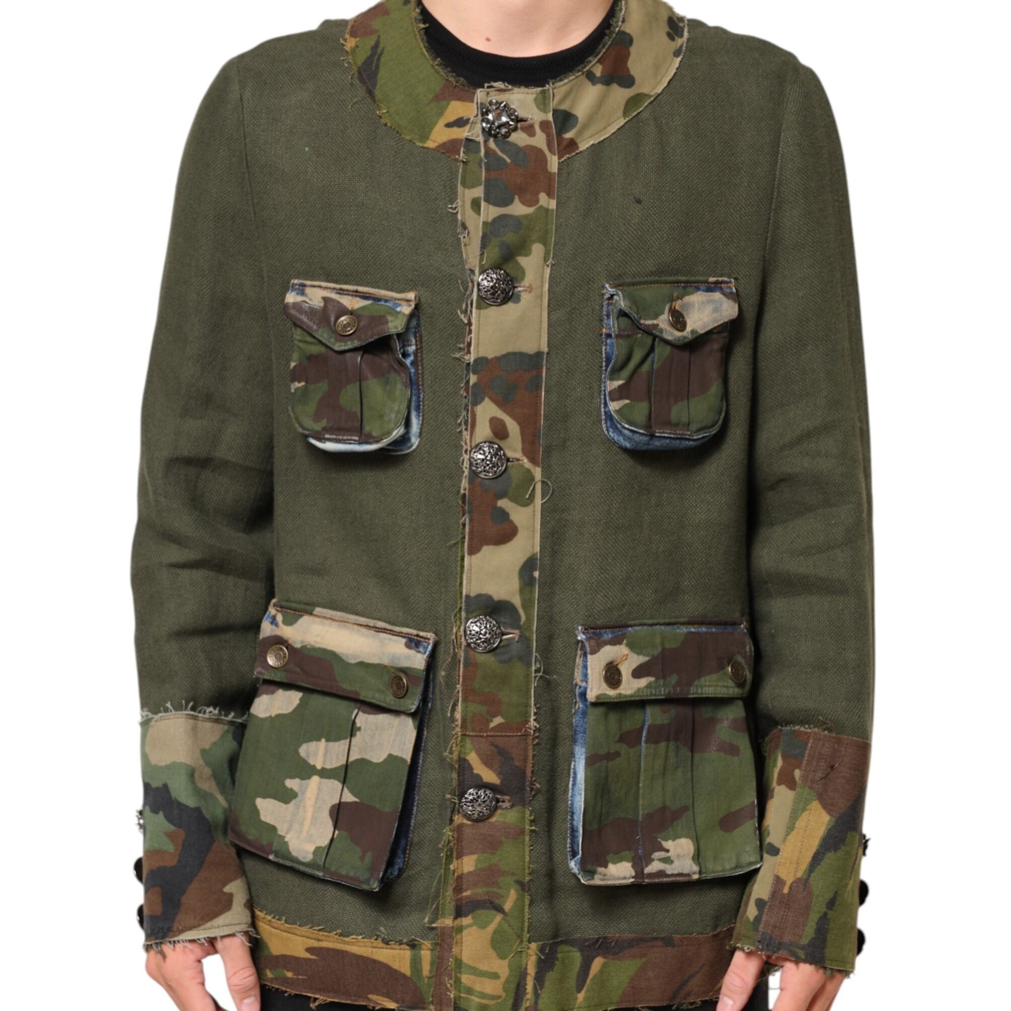 Dolce & Gabbana Brown Camouflage Linen Button Down Jacket