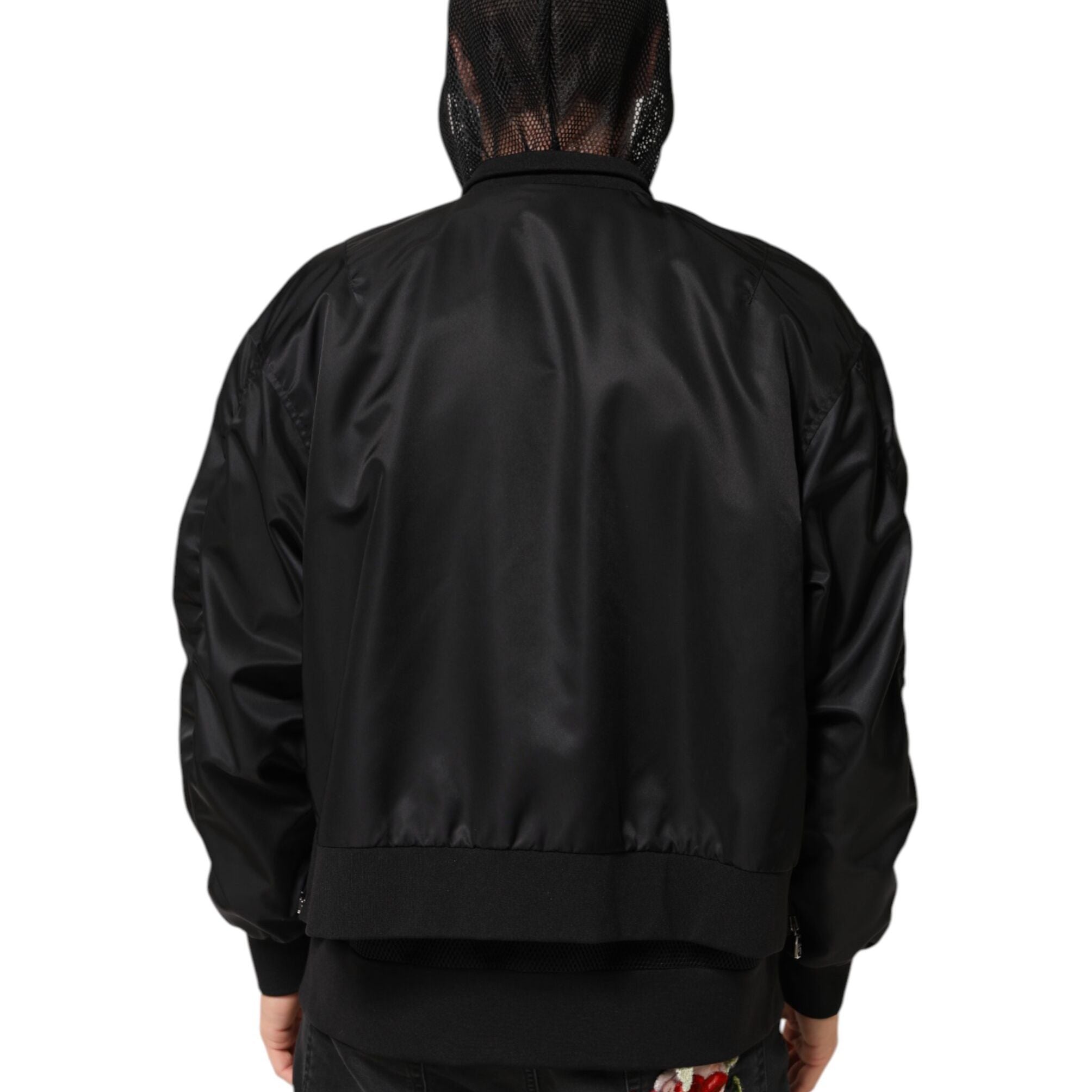 Dolce & Gabbana Black Nylon Hooded Full Zip Bomber Men Jacket