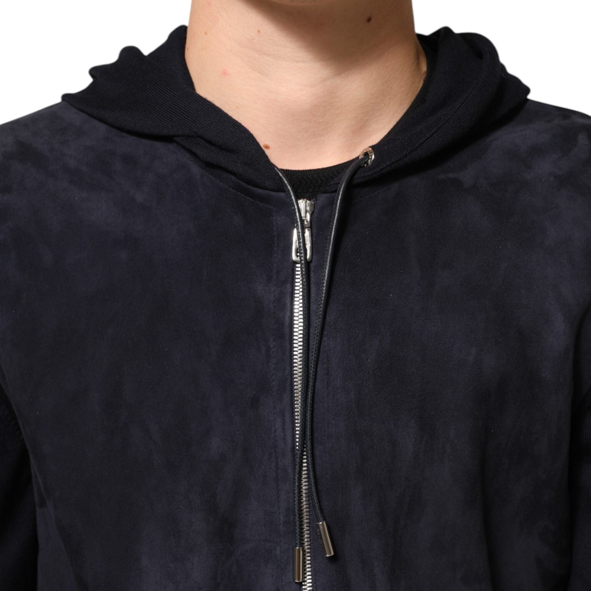 Dolce & Gabbana Black Leather Full Zip Hooded Blouson Jacket