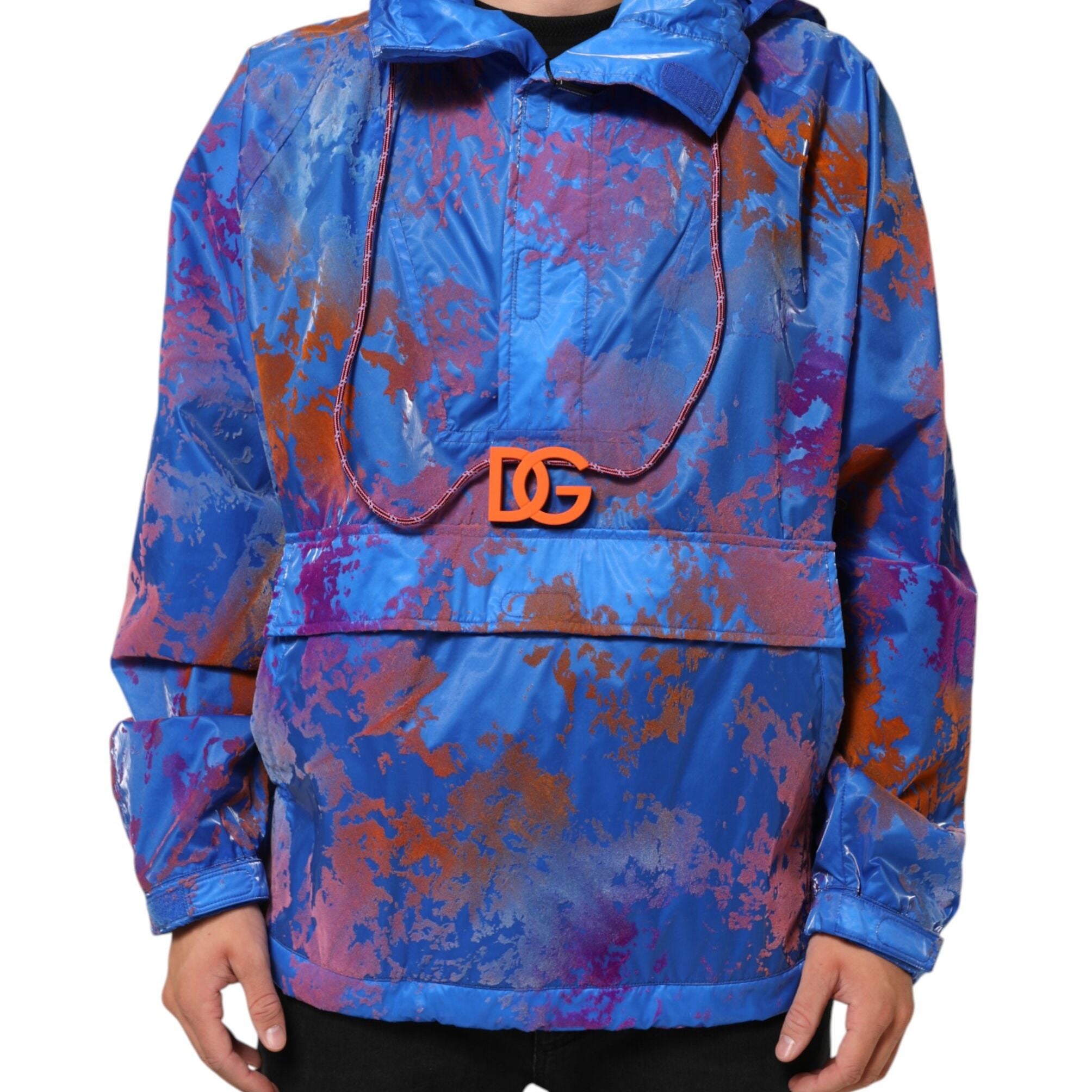 Dolce & Gabbana Blue Tie Dye Logo Hooded Sweatshirt Jacket