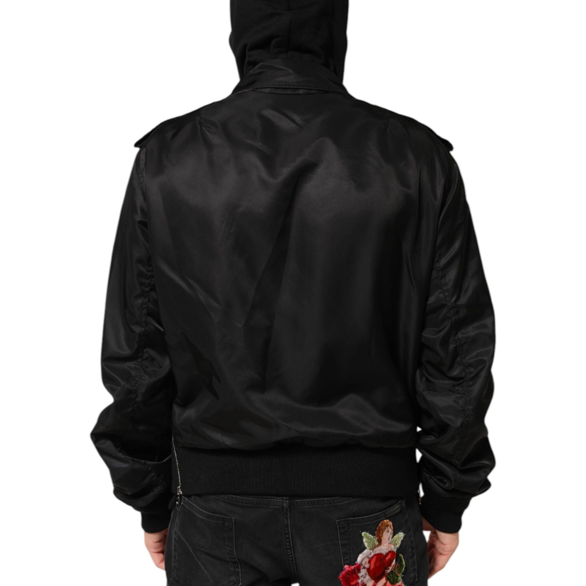 Dolce & Gabbana Black Cotton Hooded Full Zip Bomber Jacket