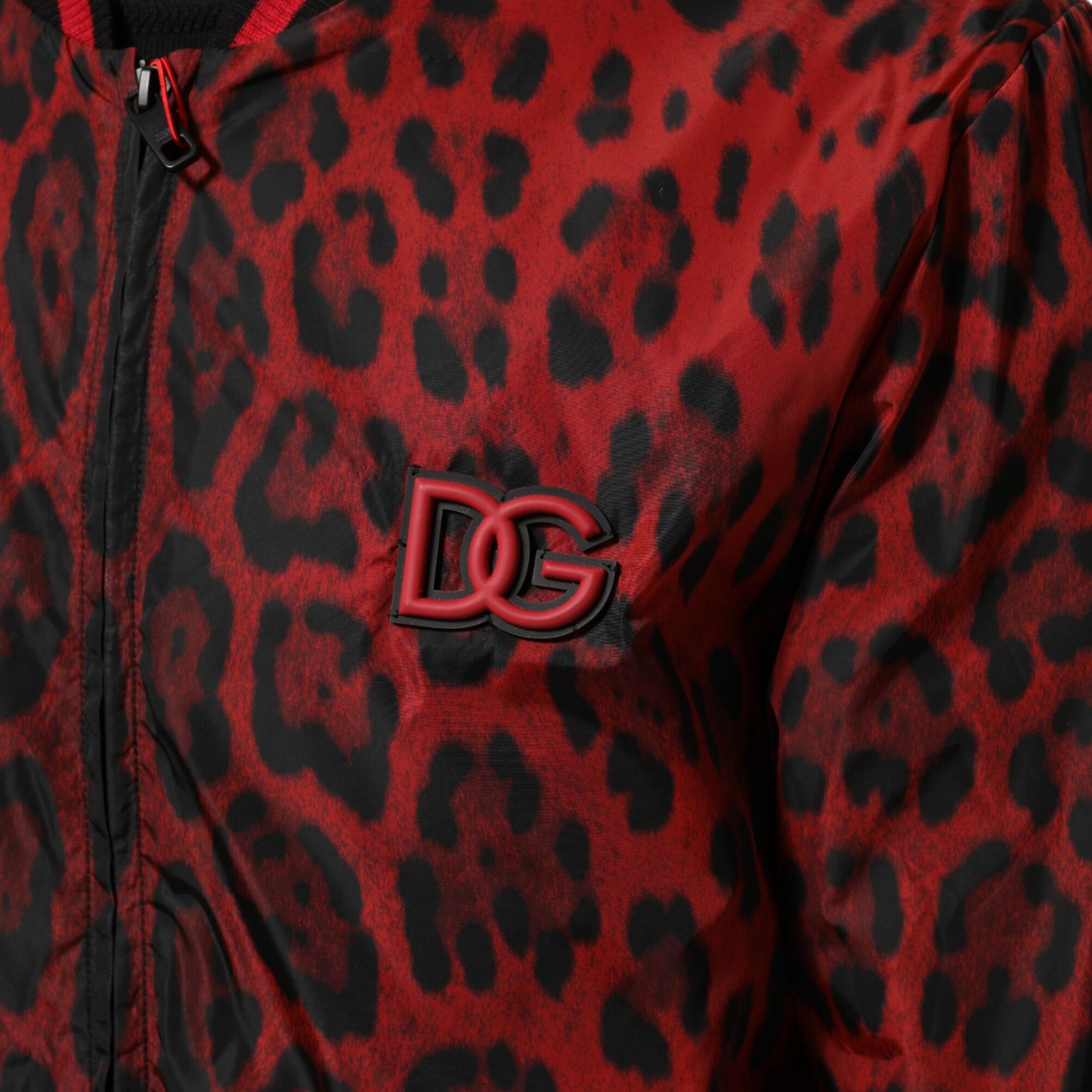Dolce & Gabbana Red Leopard Print Full Zip Bomber Men Jacket