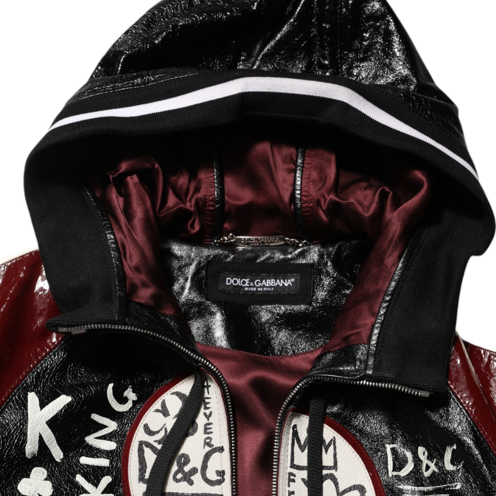 Dolce & Gabbana Multicolor Hooded Leather DG King Men Biker Jacket