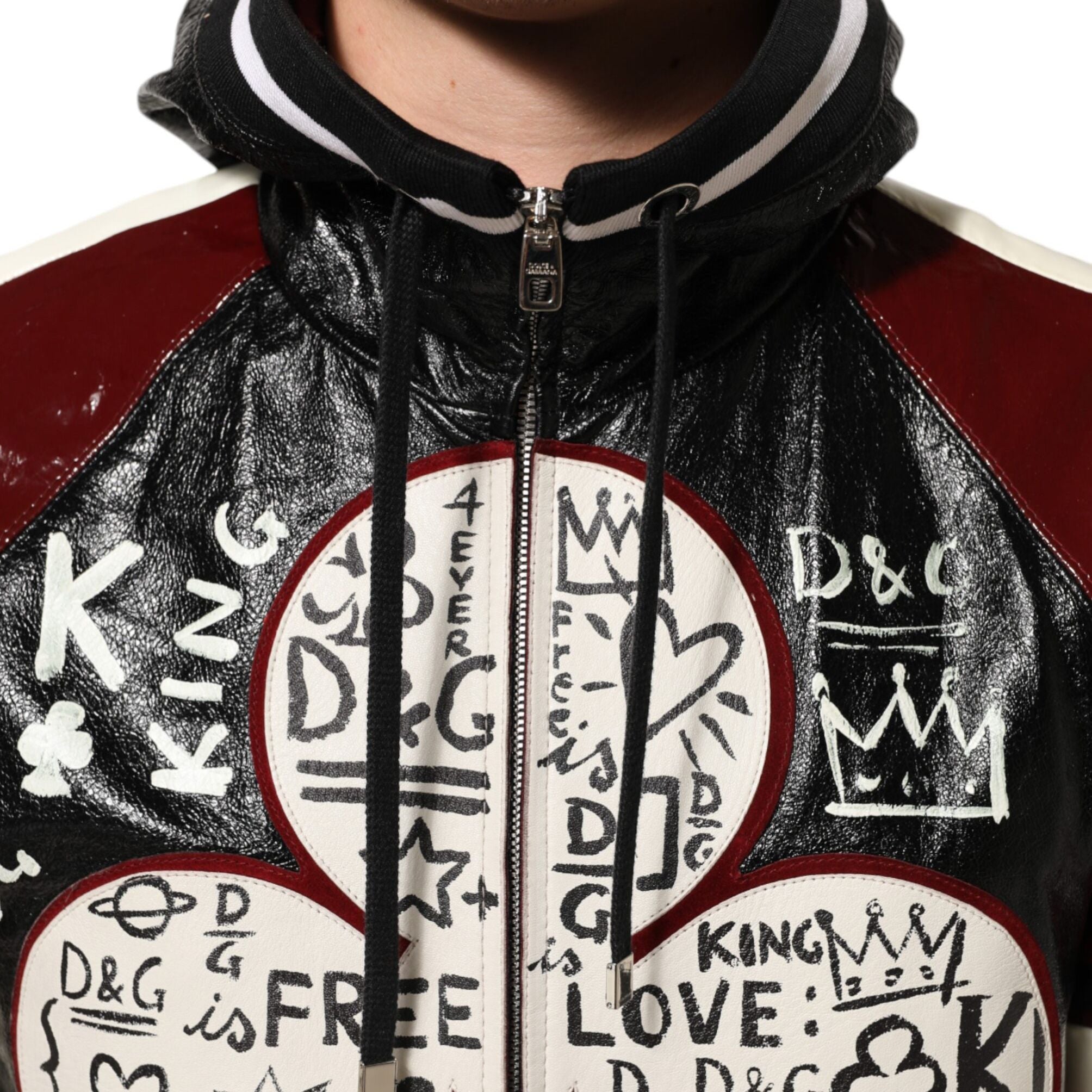 Dolce & Gabbana Multicolor Hooded Leather DG King Men Biker Jacket