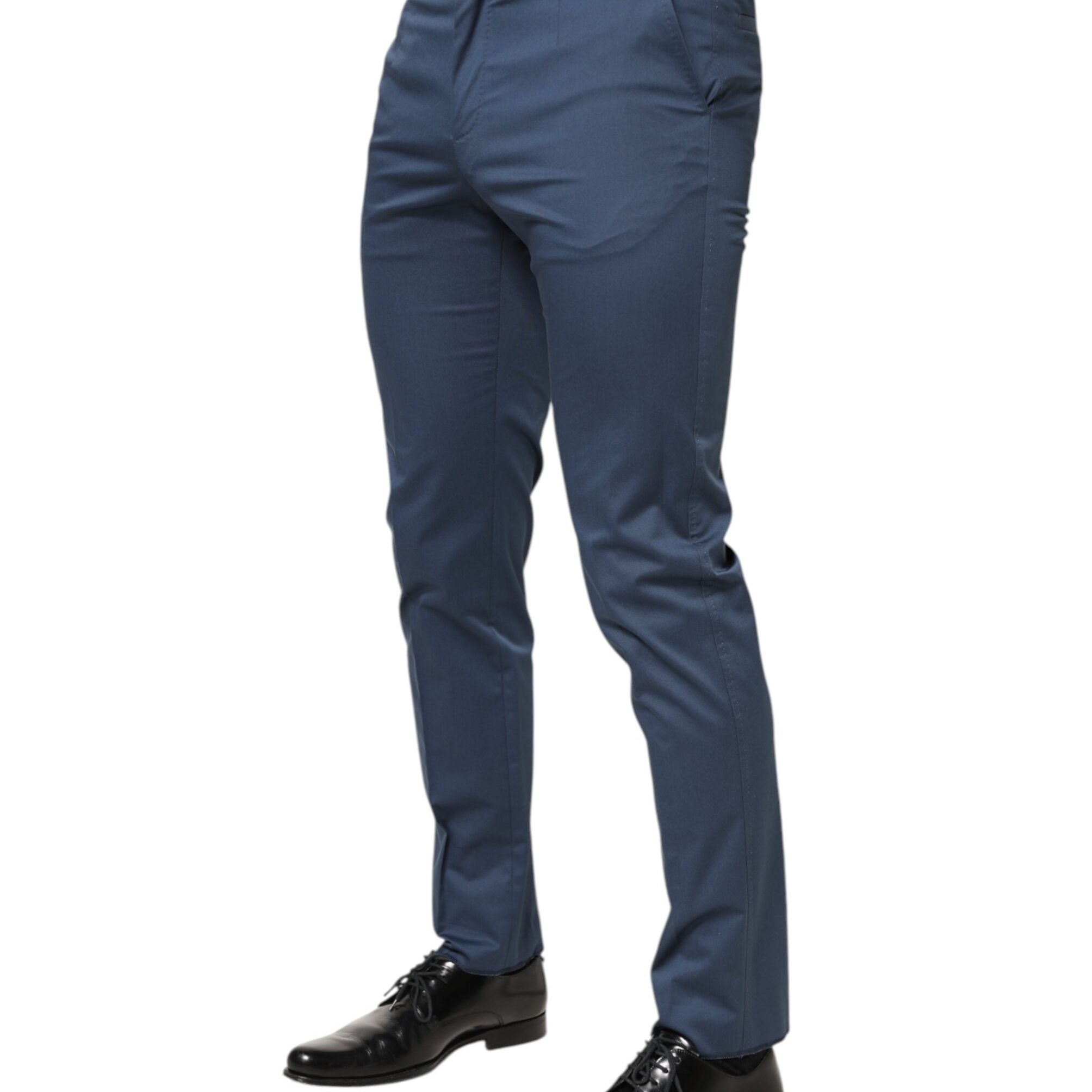 Dolce & Gabbana Blue Cotton Mid Waist Dress Men Trouser Pants