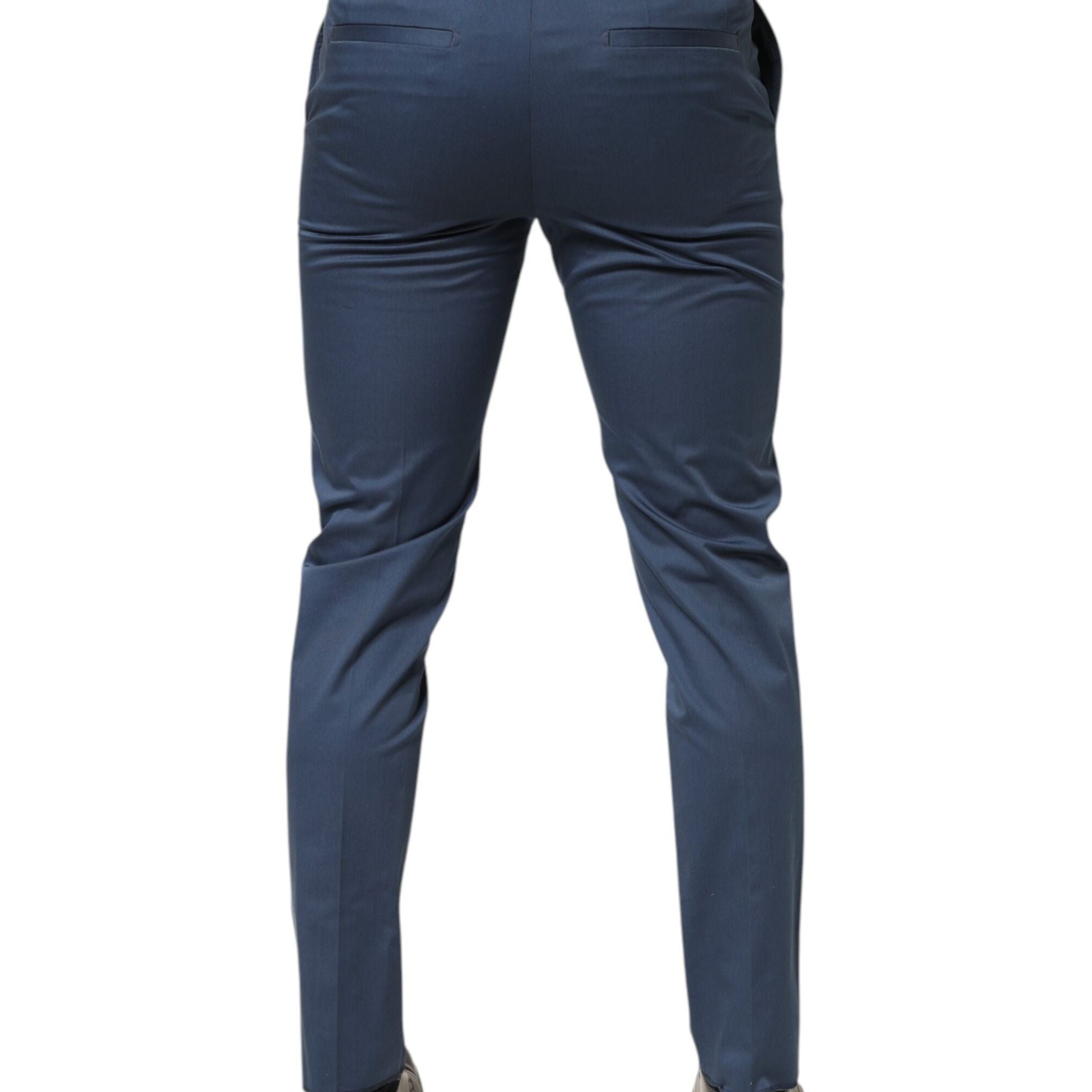 Dolce & Gabbana Blue Cotton Mid Waist Dress Men Trouser Pants