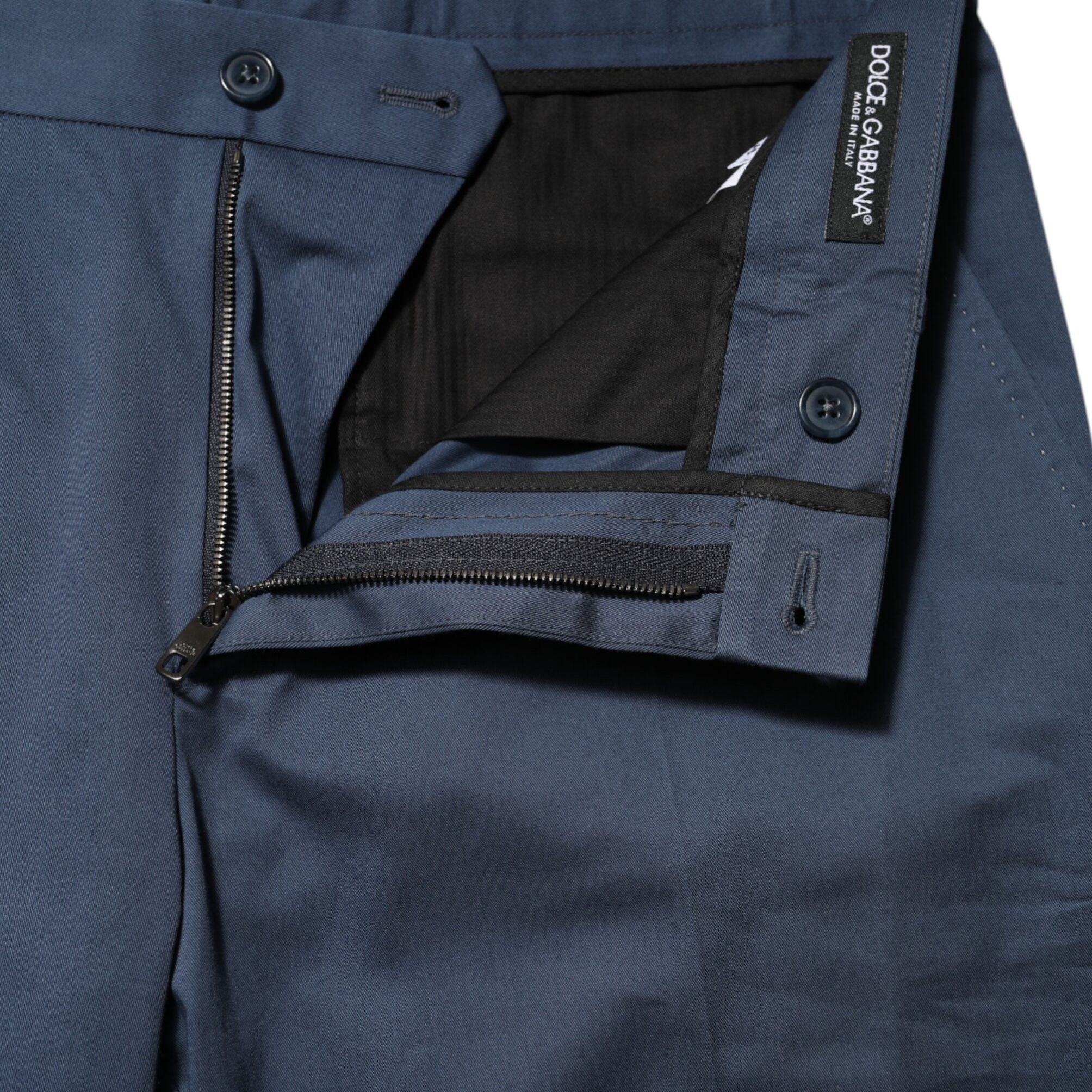 Dolce & Gabbana Blue Cotton Mid Waist Dress Men Trouser Pants