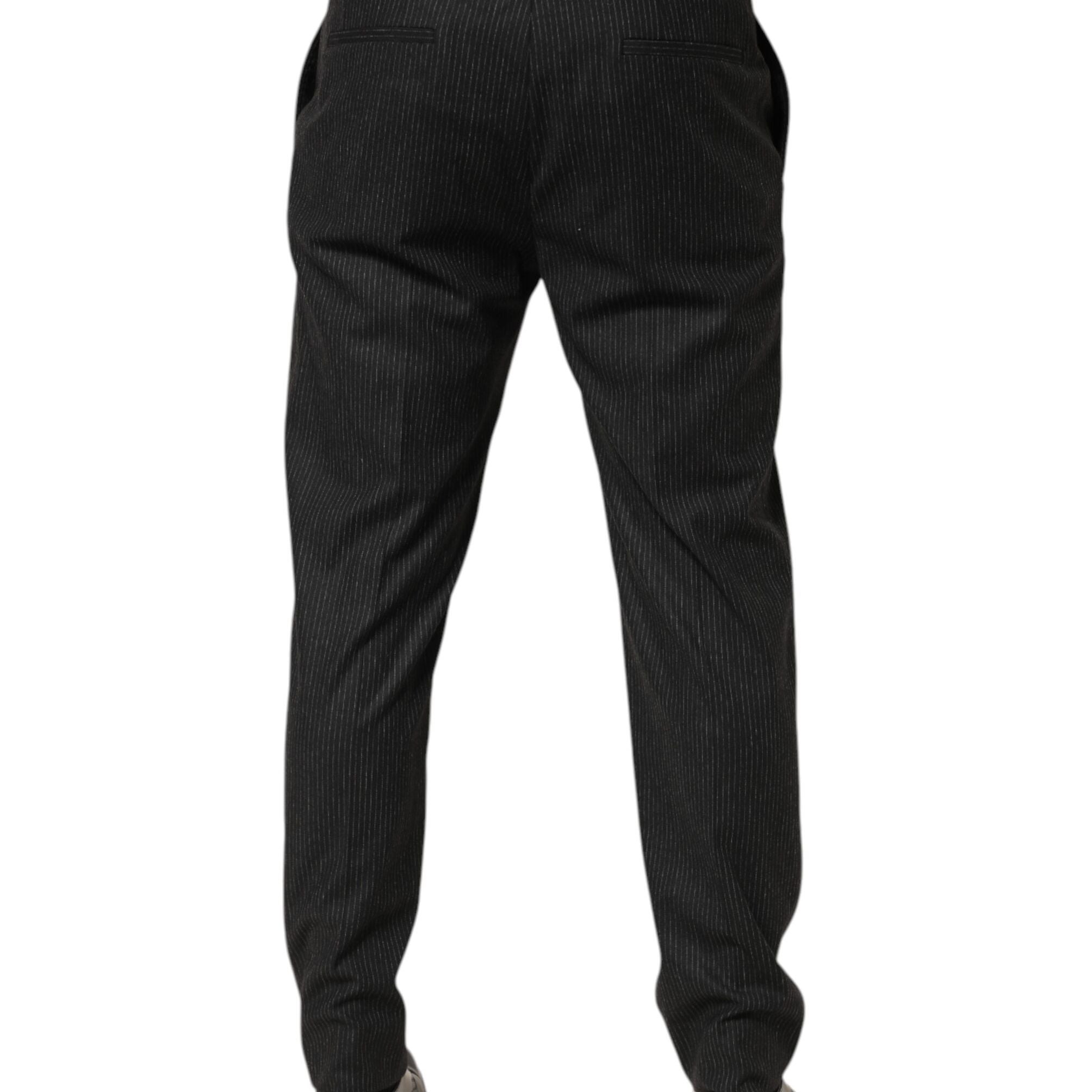 Dolce & Gabbana Black Cotton Mid Waist Dress Trouser Pants