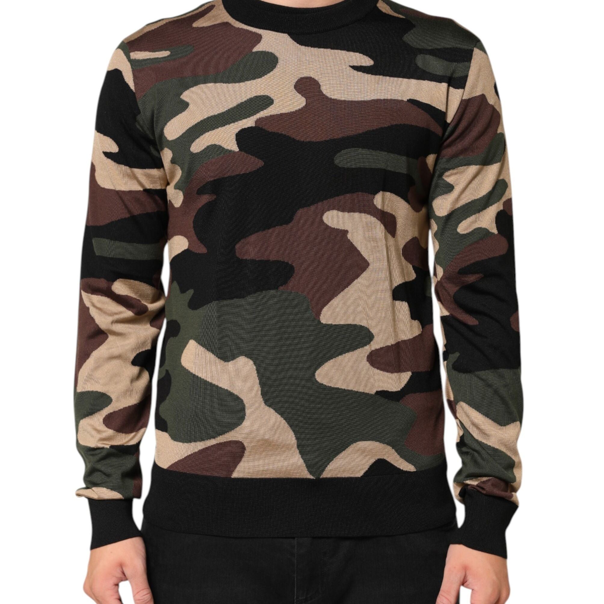 Dolce & Gabbana Multicolor Camouflage Crew Neck Men Pullover Sweater