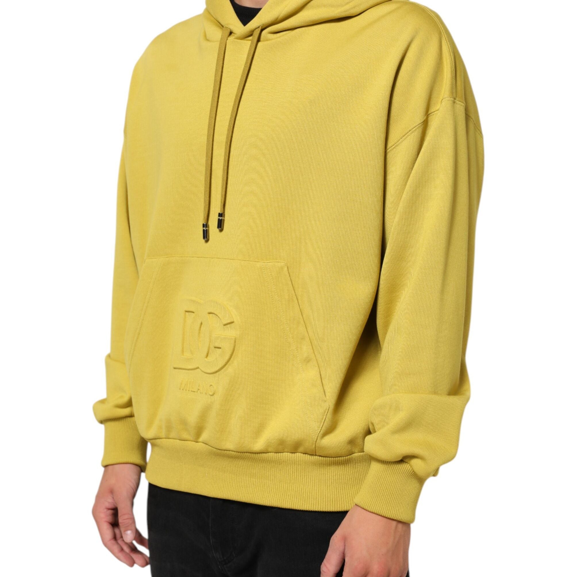 Dolce & Gabbana Yellow Logo Cotton Hooded Sweatshirt Sweater
